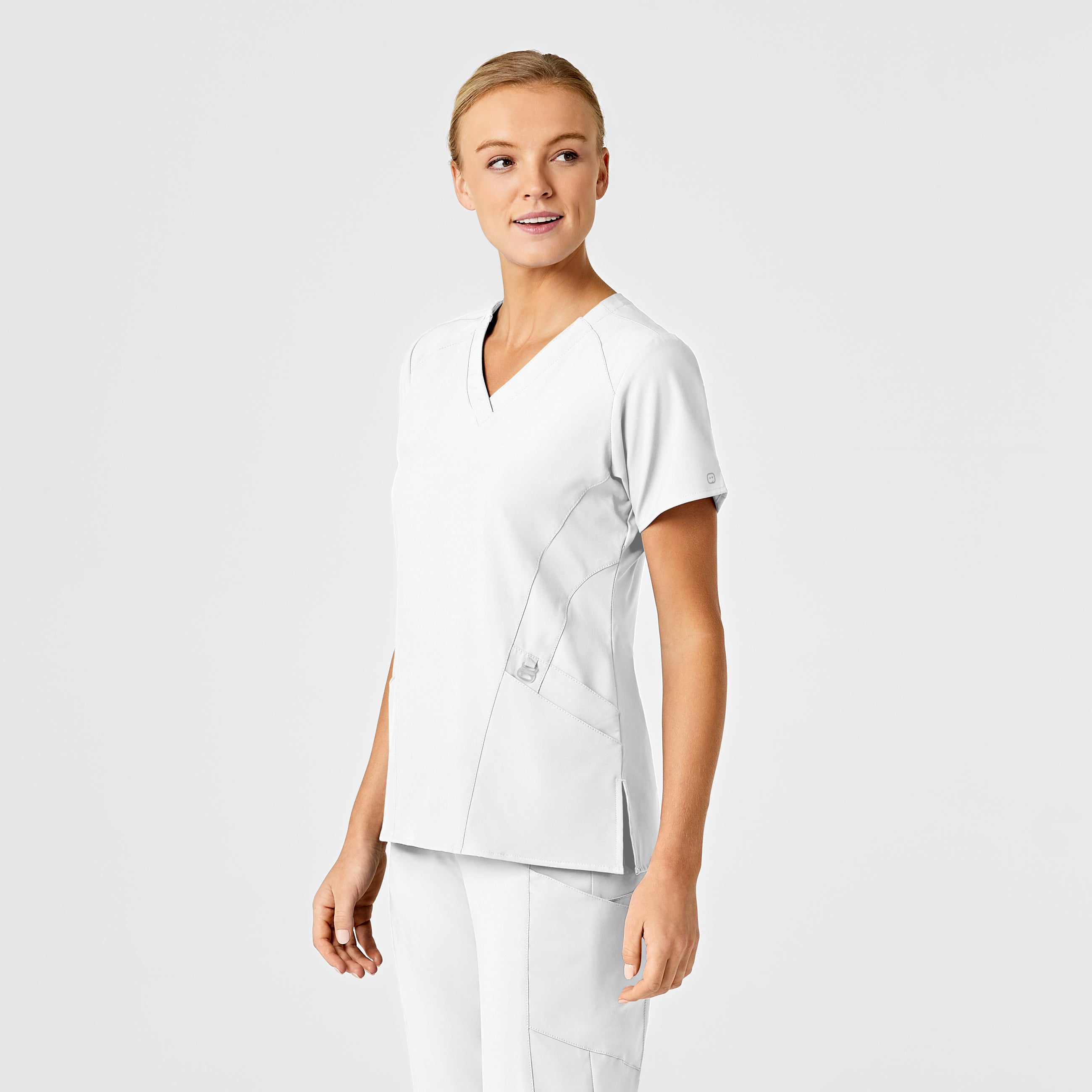 W123 6155 Stylized V-Neck Scrub Top White