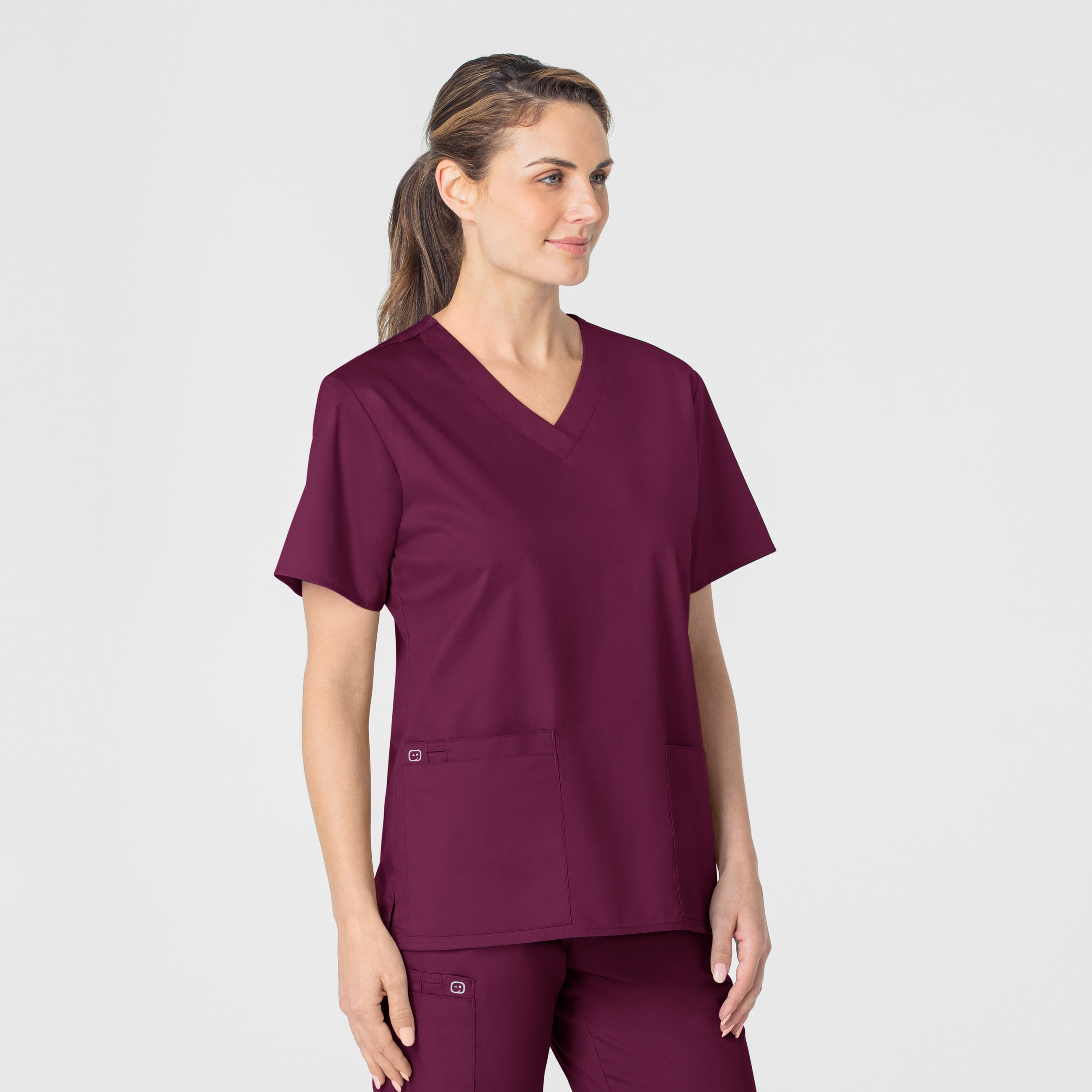 WonderWORK 101 V-Neck Scrub Top Wine