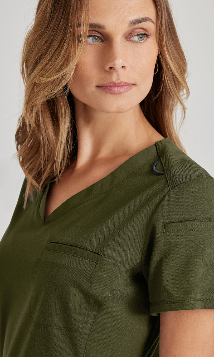 Grey's Anatomy Stretch GRST136 Capri Tuck-in Scrub Top Olive