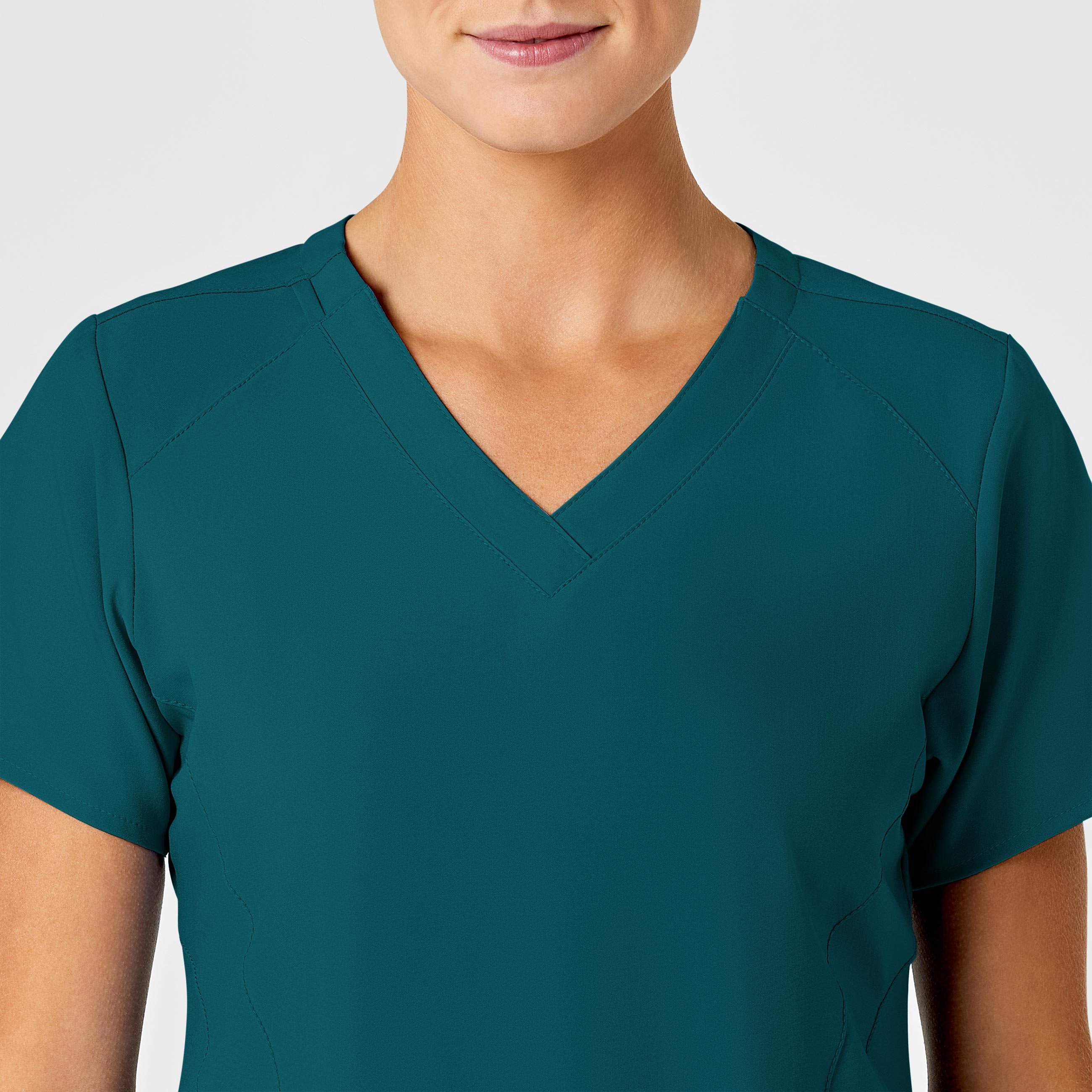 W123 6155 Stylized V-Neck Scrub Top Caribbean Blue
