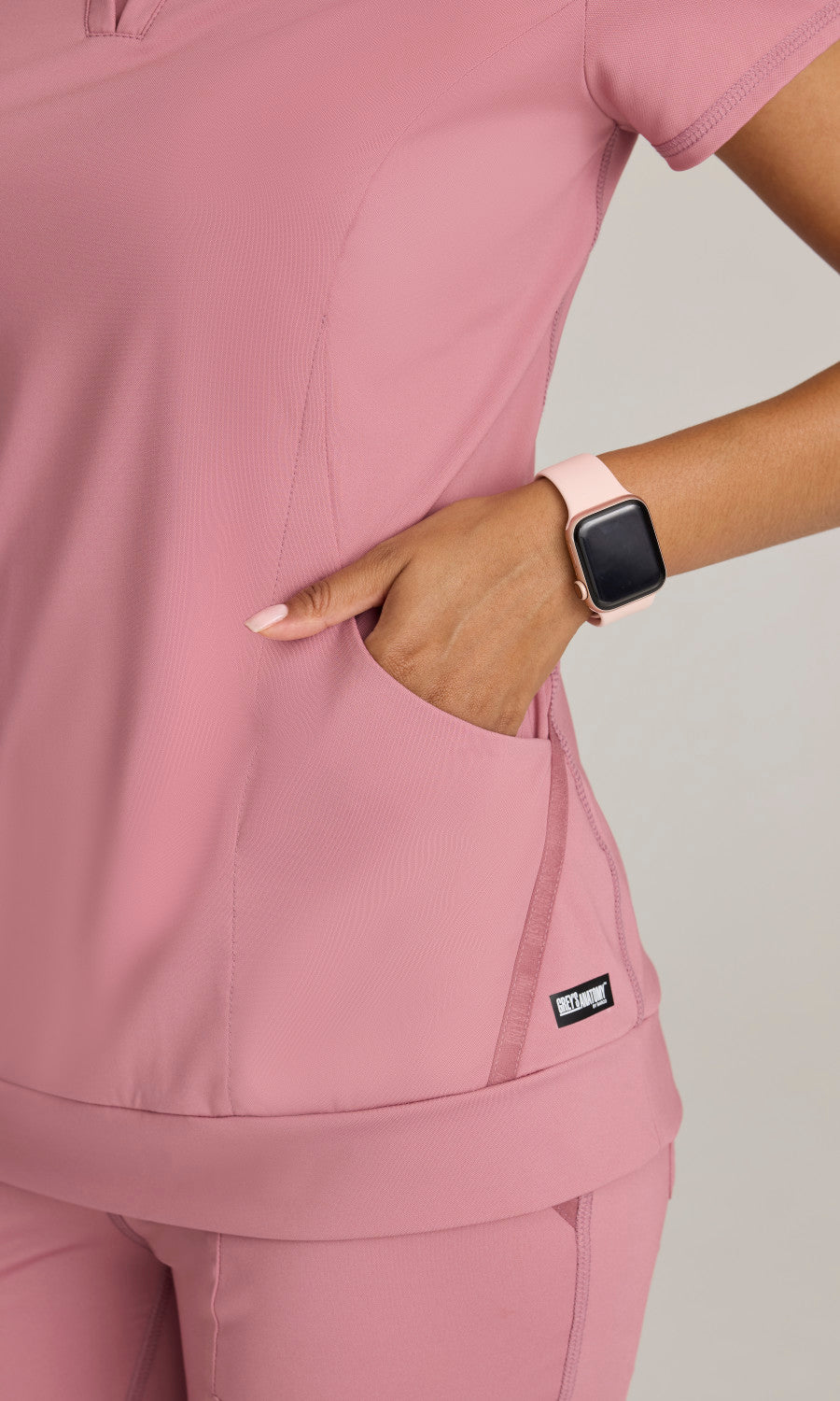 Grey's Anatomy Knits GRST250 Motivate Knit Scrub Top Canyon Pink