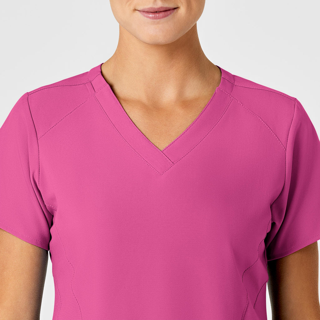 W123 6155 Stylized V-Neck Scrub Top Hot Pink