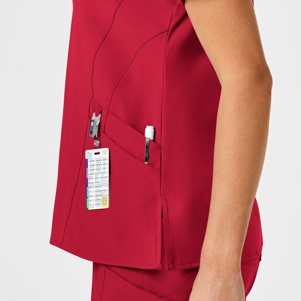 W123 6155 Stylized V-Neck Scrub Top Red