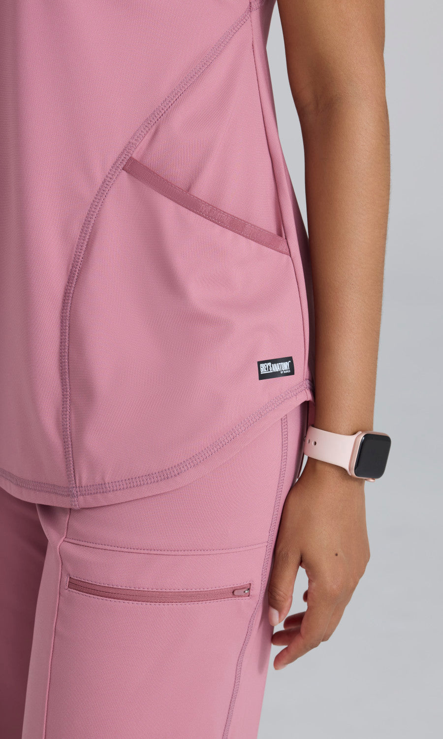 Grey's Anatomy Knits GRST249 Define Knit Scrub Top Canyon Pink