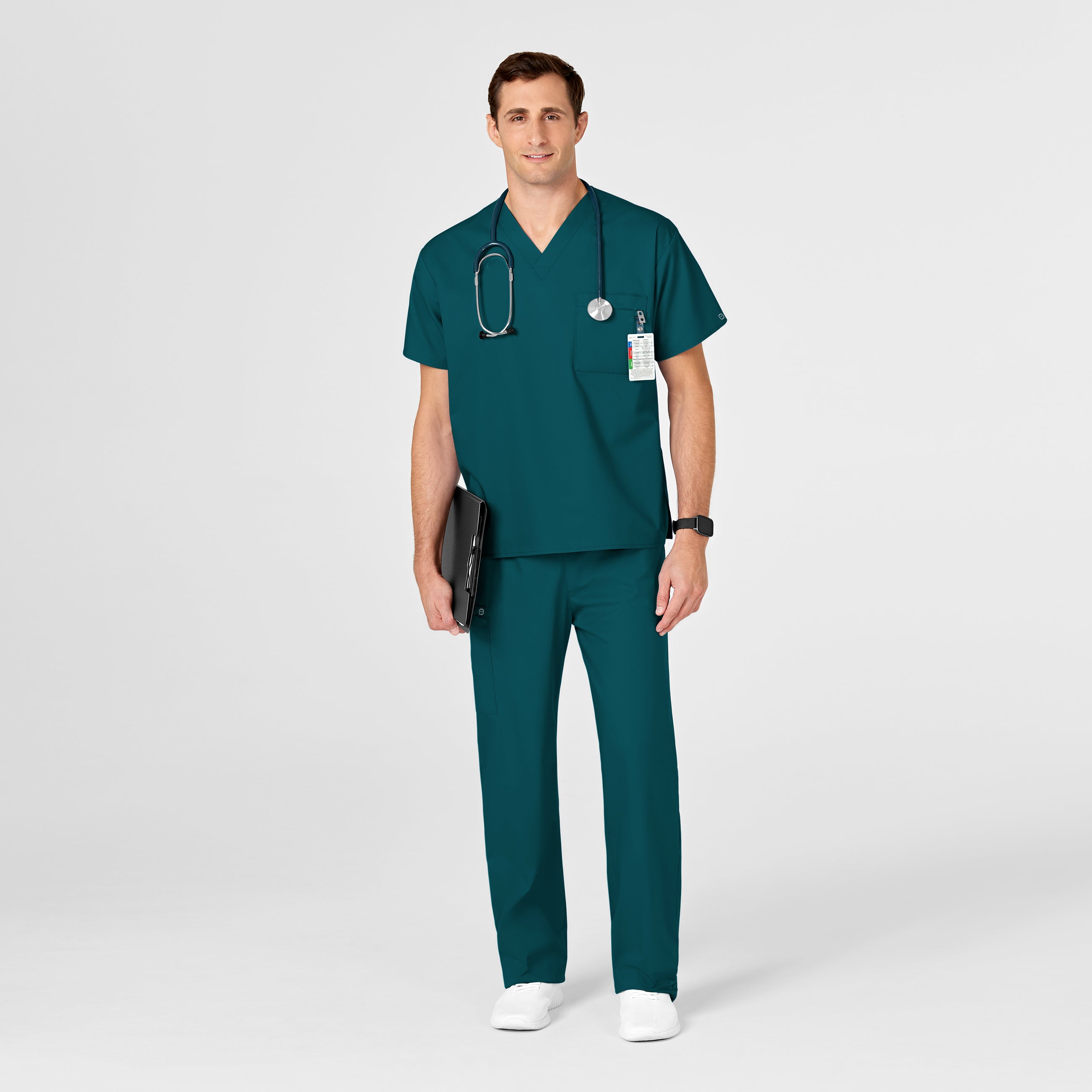 WonderWORK 100 Unisex V-Neck Scrub Top Caribbean Blue