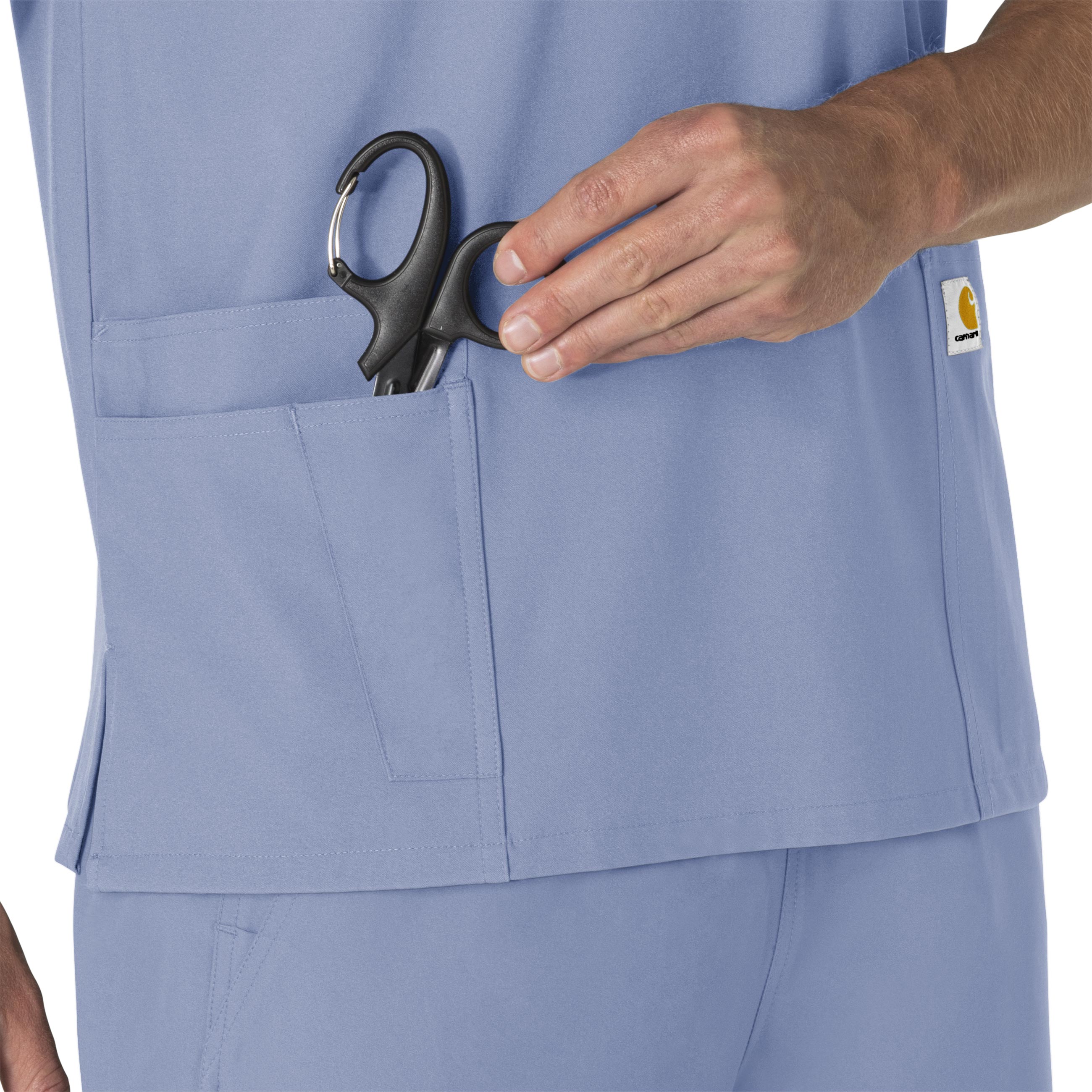 Force Essentials C15013 Unisex V-Neck 6-Pocket Scrub Top Ceil Blue