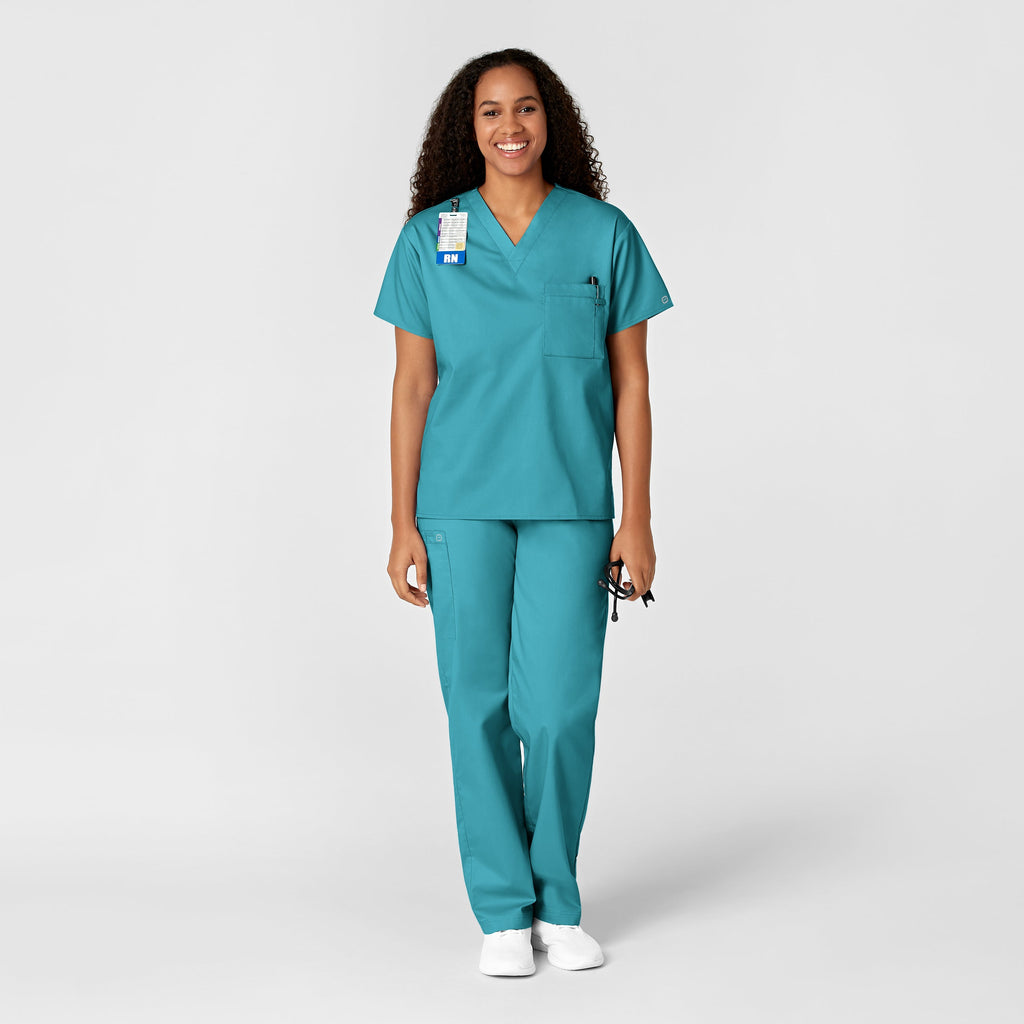 WonderWORK 100 Unisex V-Neck Scrub Top Teal Blue