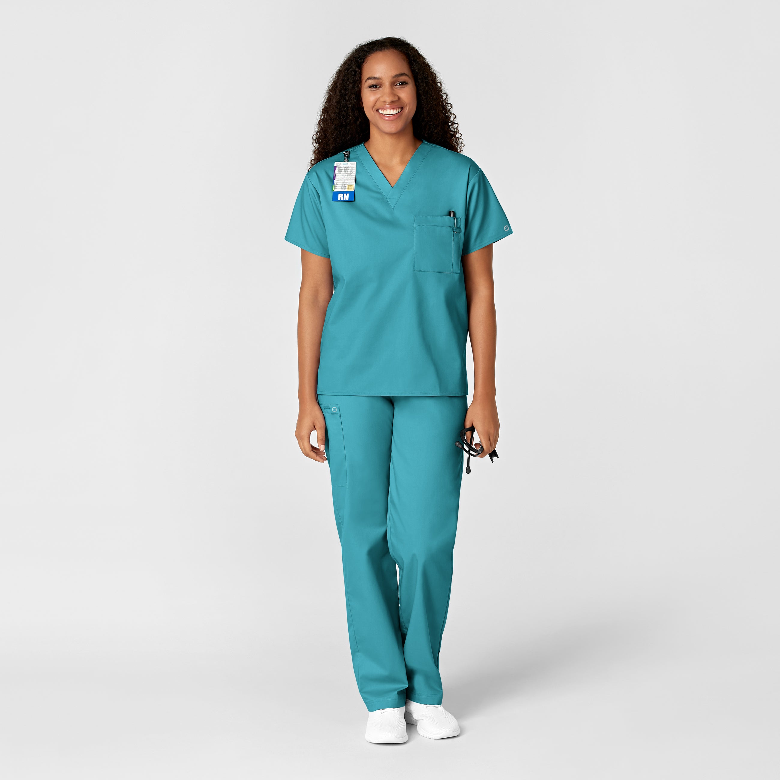 WonderWORK 100 Unisex V-Neck Scrub Top Teal Blue