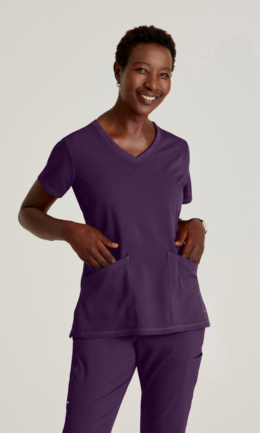Grey's Anatomy Stretch GRST045 Serena Scrub Top Eggplant