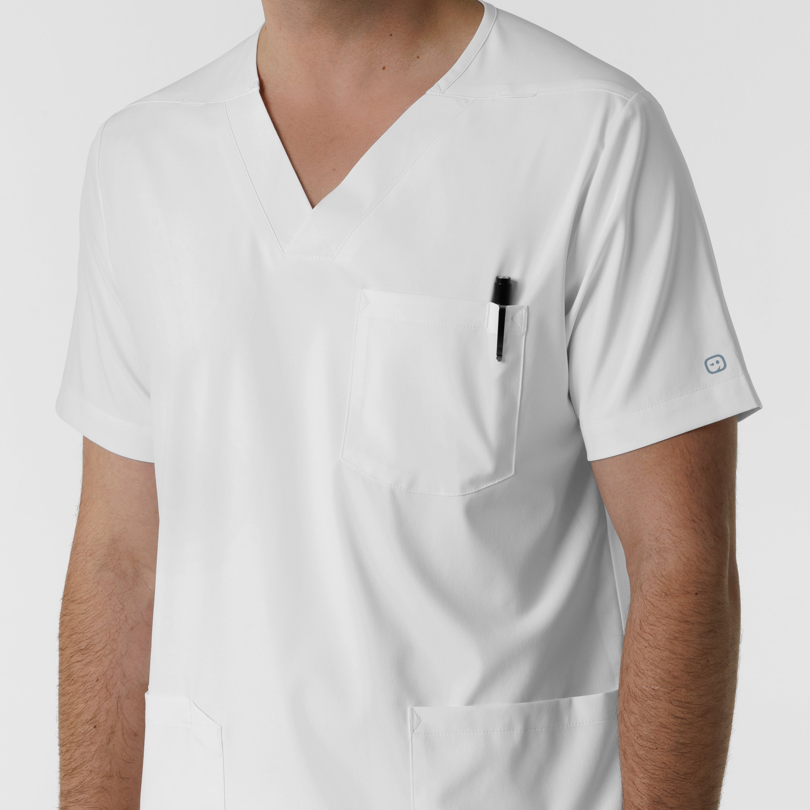 Boundless 6351 Men's Multi Pocket V-Neck Scrub Top White