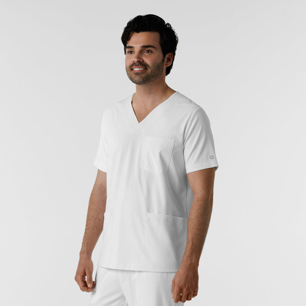 Boundless 6351 Men's Multi Pocket V-Neck Scrub Top White