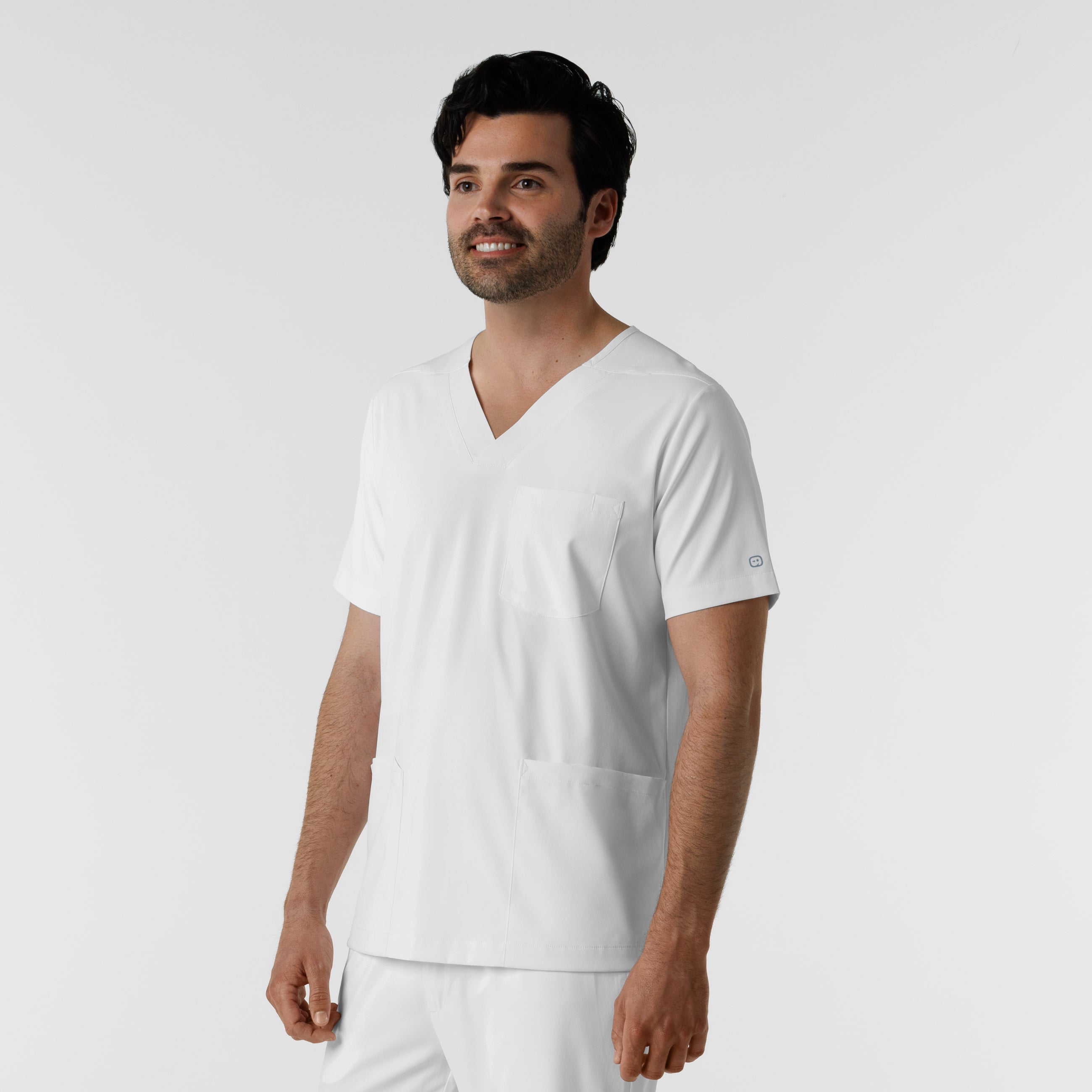 Boundless 6351 Men's Multi Pocket V-Neck Scrub Top White