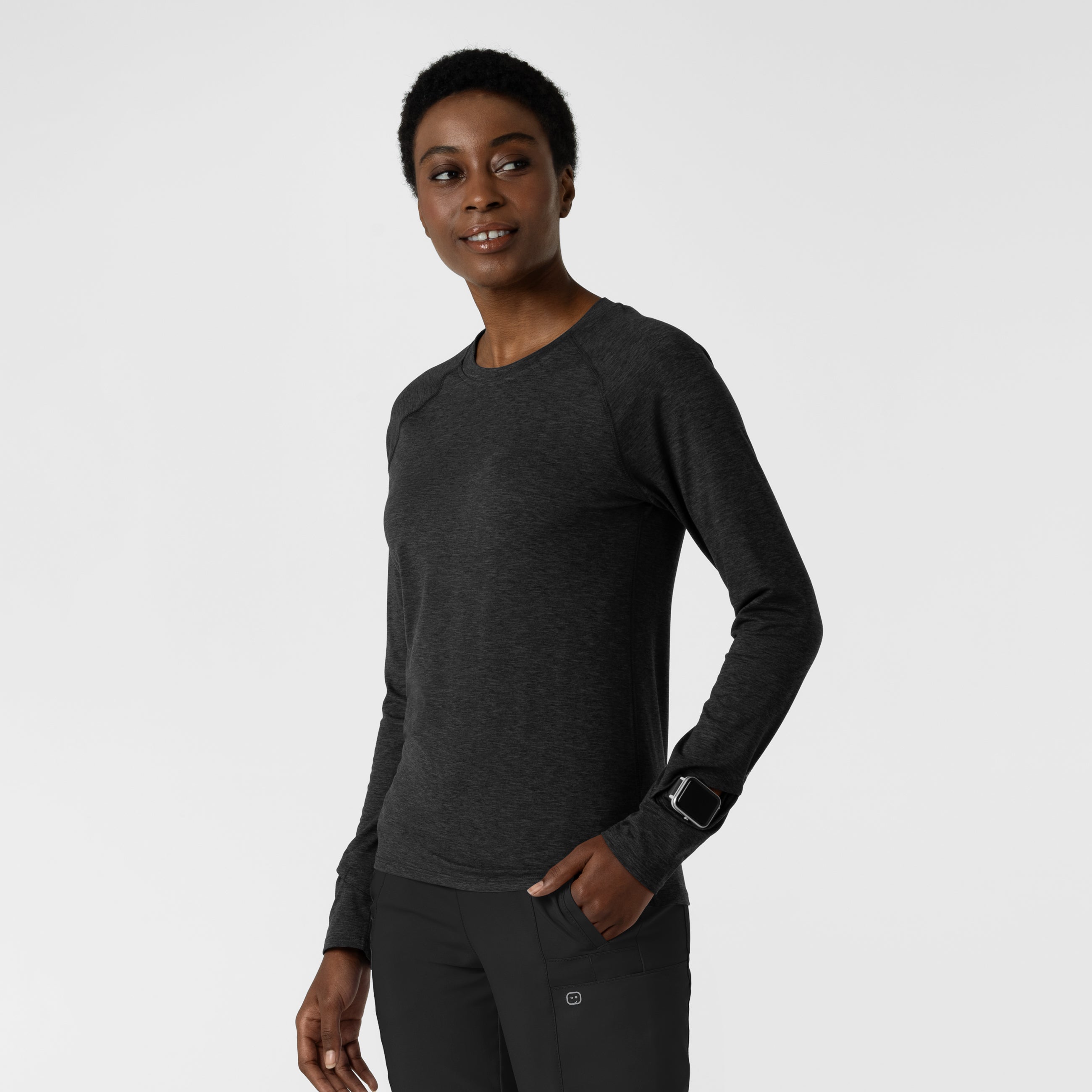 Layers 2139 Watch Window Long Sleeve Underscrub Top Pewter Heather
