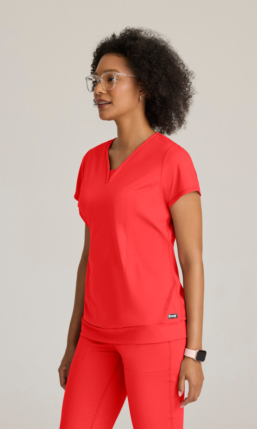 Grey's Anatomy Knits GRST250 Motivate Knit Scrub Top Radiant Coral