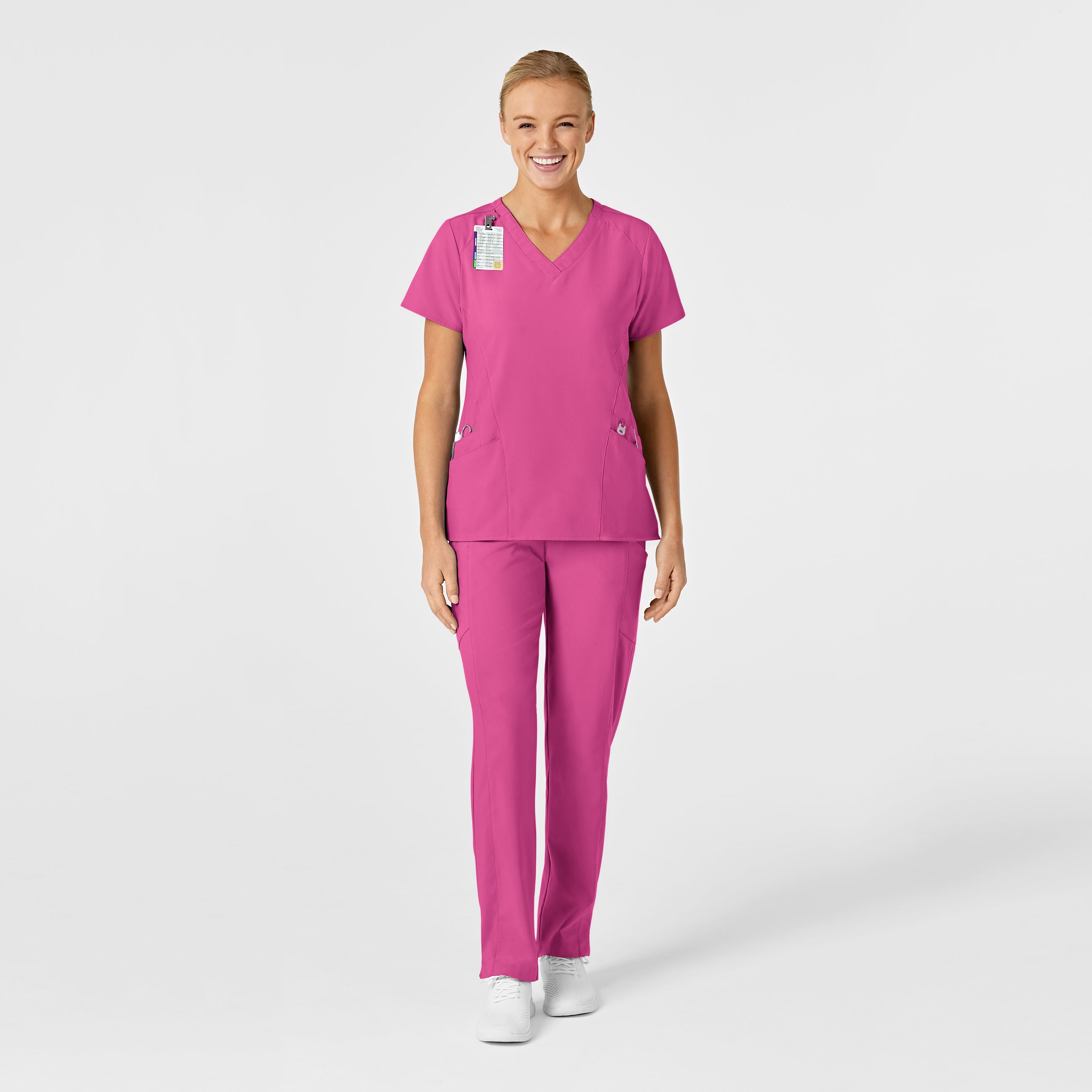W123 6155 Stylized V-Neck Scrub Top Hot Pink