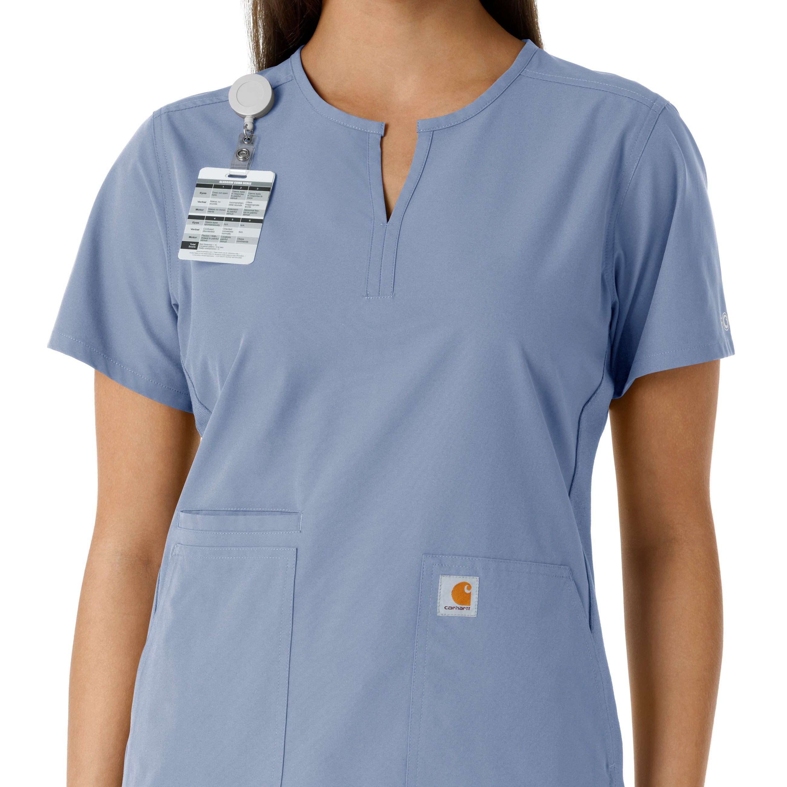 Force Essentials C12413 Notch Neck Tunic Knit Panel Scrub Top Ceil Blue