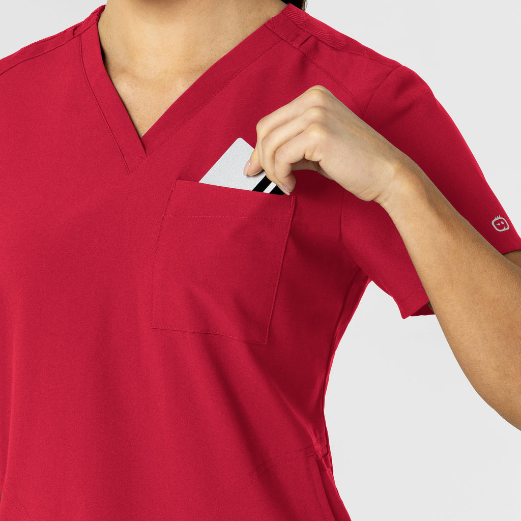 W123 6045 Flex-n-Reach V-Neck Scrub Top Red