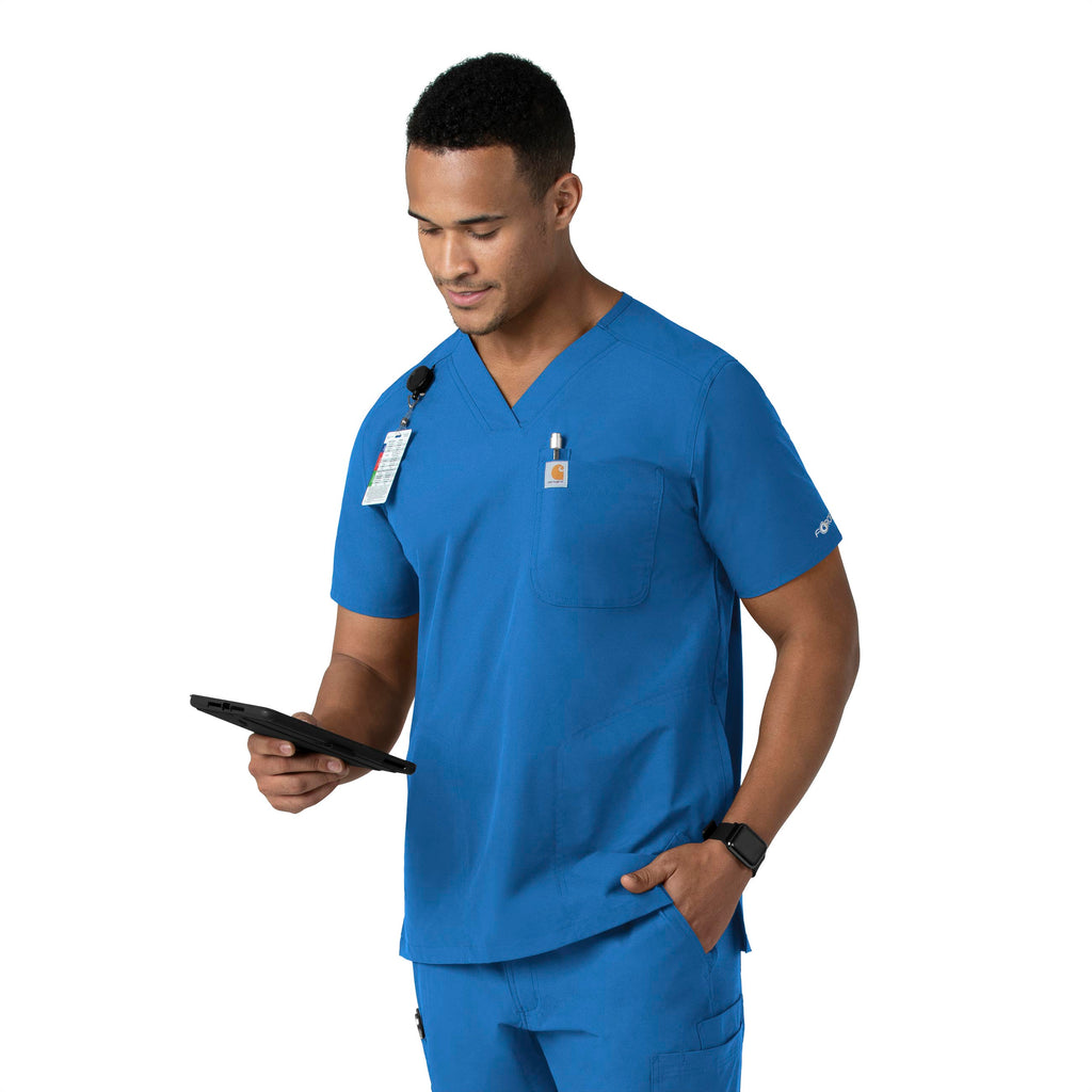 Force Essentials C16113 Men's V-Neck Shirttail Scrub Top Royal