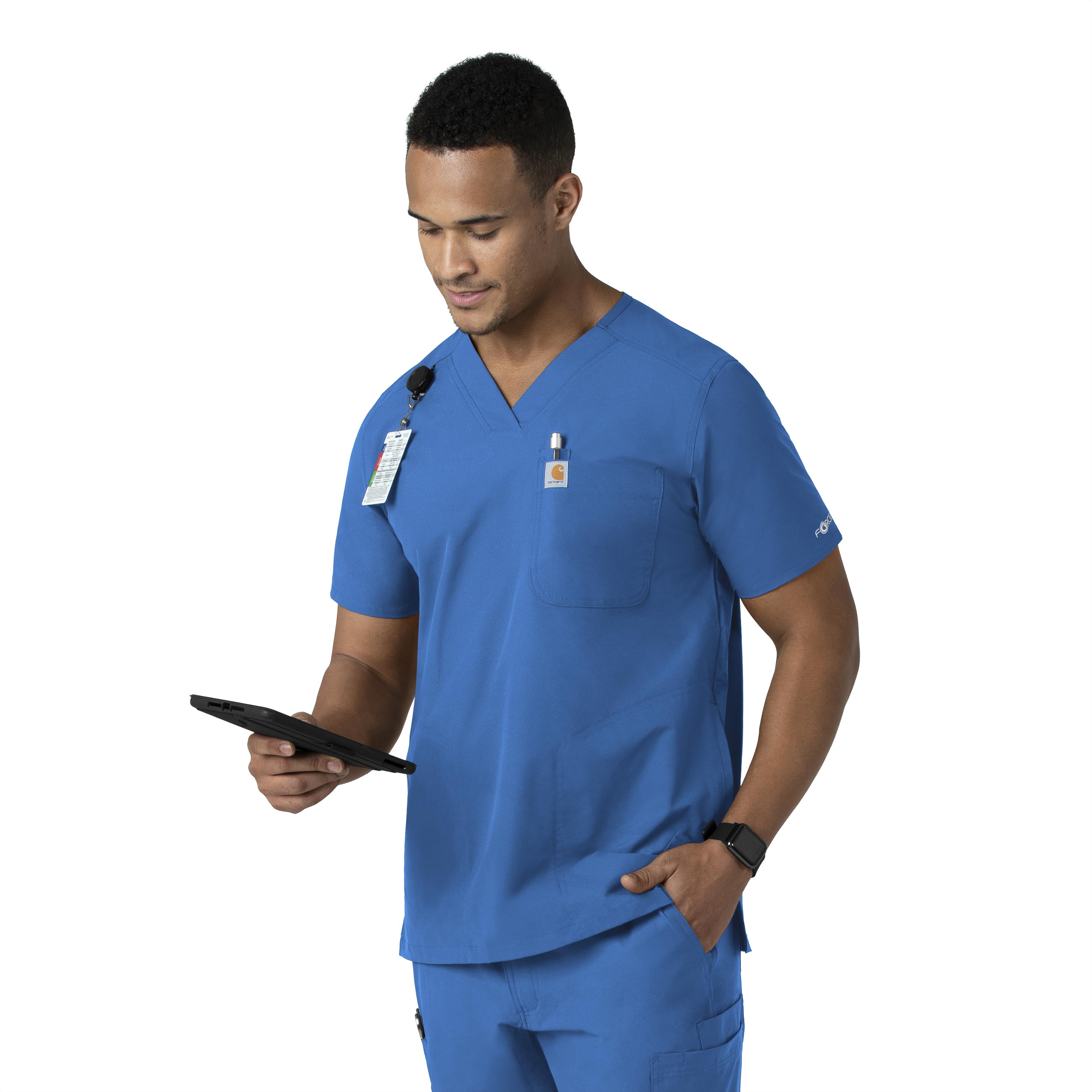 Force Essentials C16113 Men's V-Neck Shirttail Scrub Top Royal