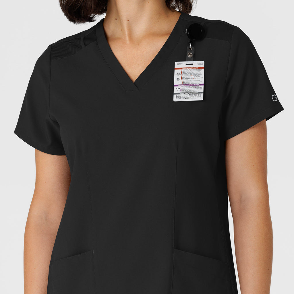 W123 6145 Flex-n-Reach Side Panel V-Neck Scrub Top Black