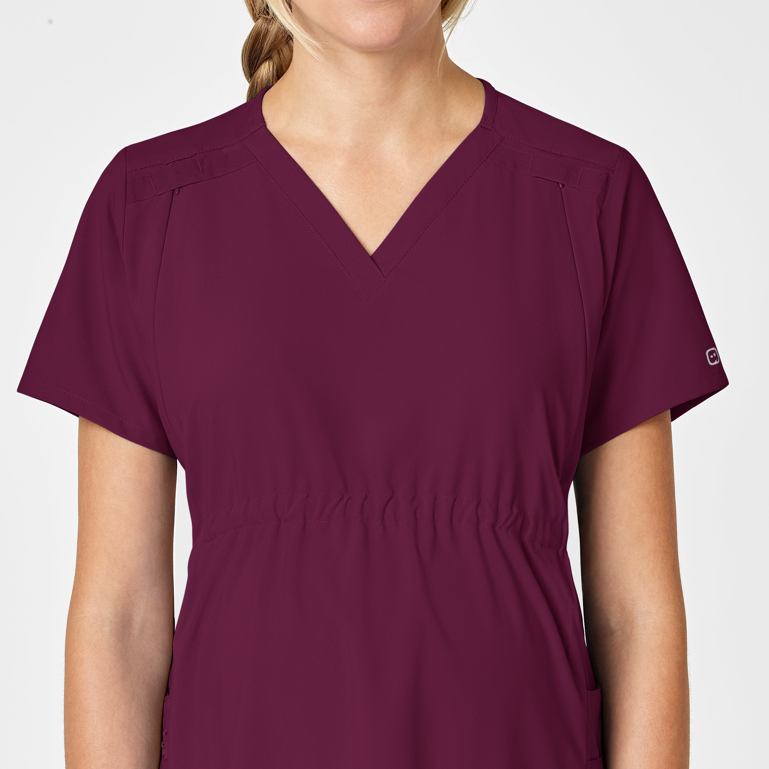 W123 4555 Maternity V-Neck Scrub Top Wine