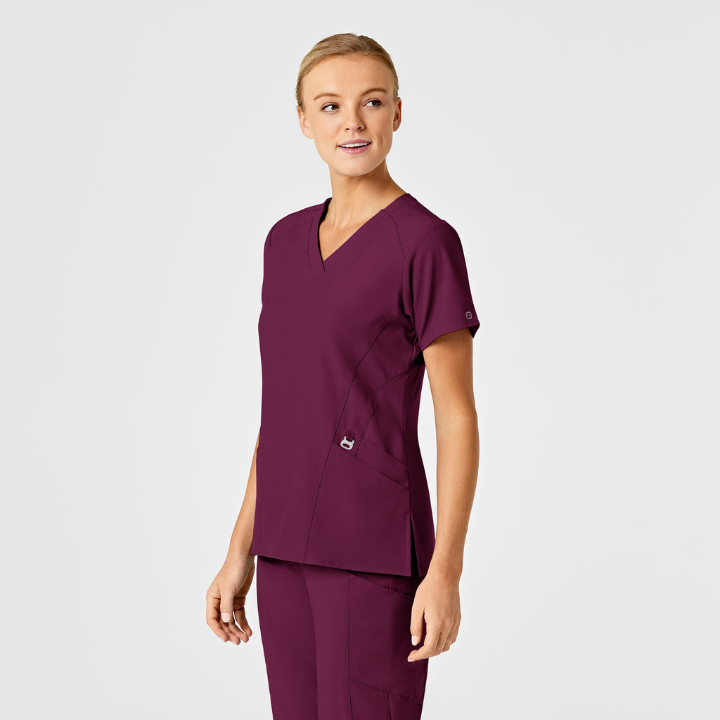 W123 6155 Stylized V-Neck Scrub Top Wine