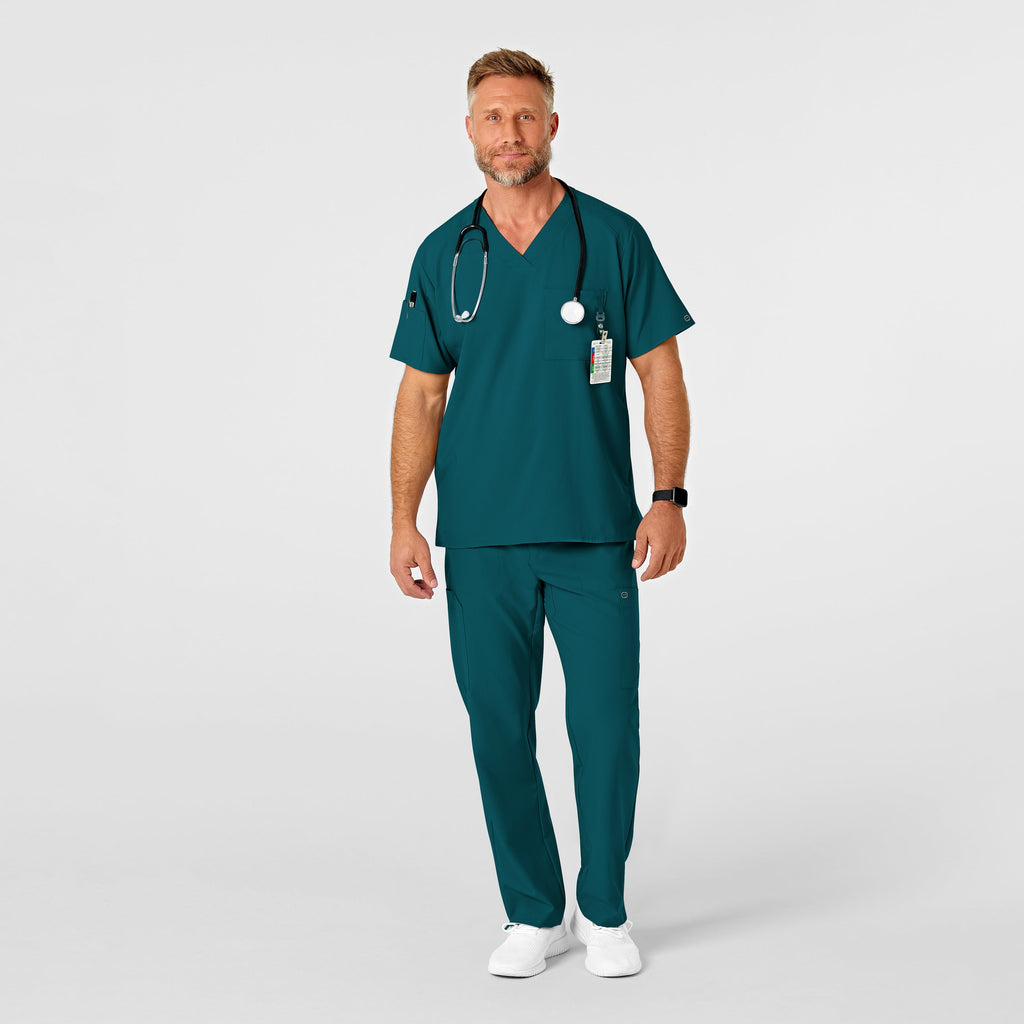 W123 5355 Men's Flat Front Cargo Scrub Pants Caribbean Blue