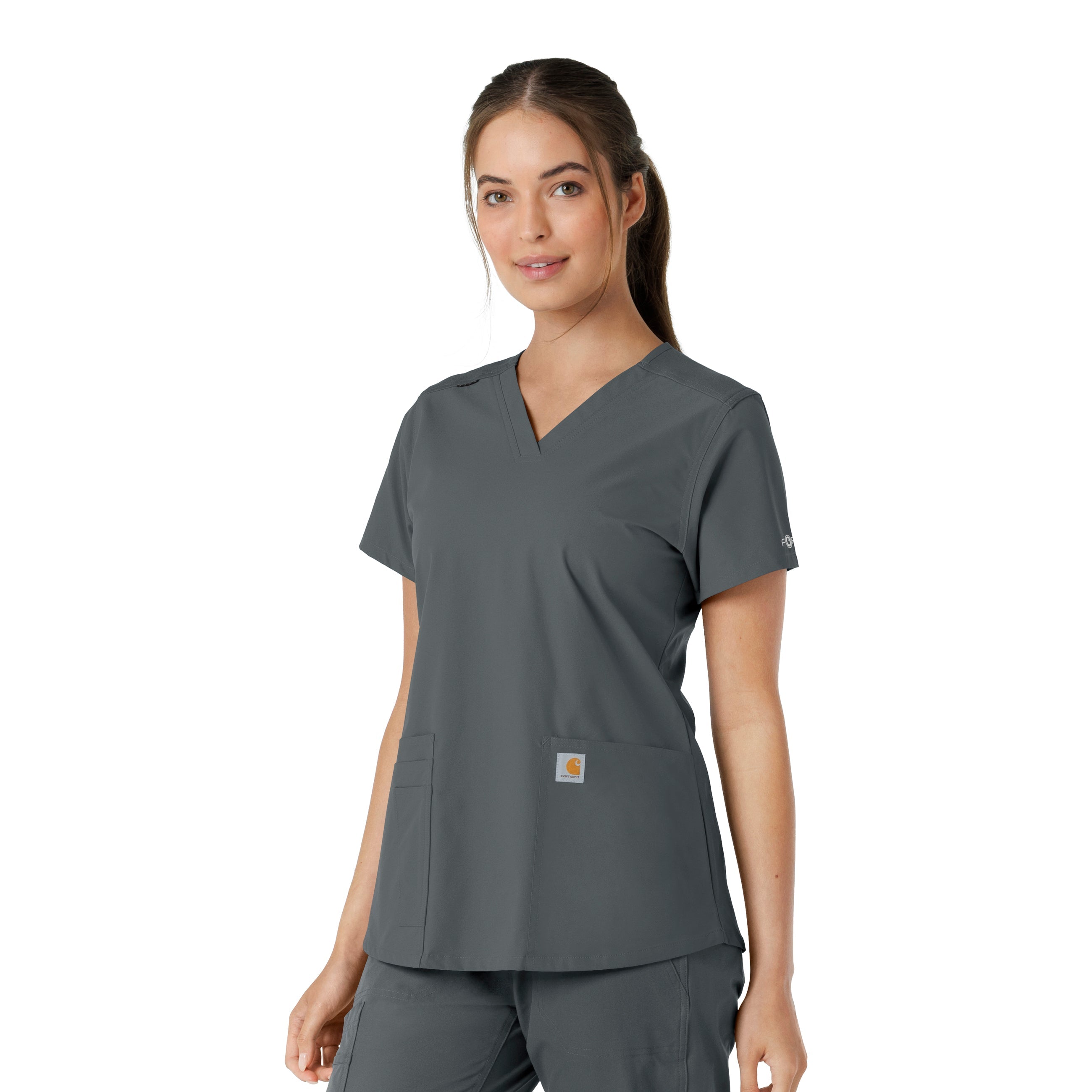Force Essentials C12313 V-Neck Knit Panel Scrub Top Pewter