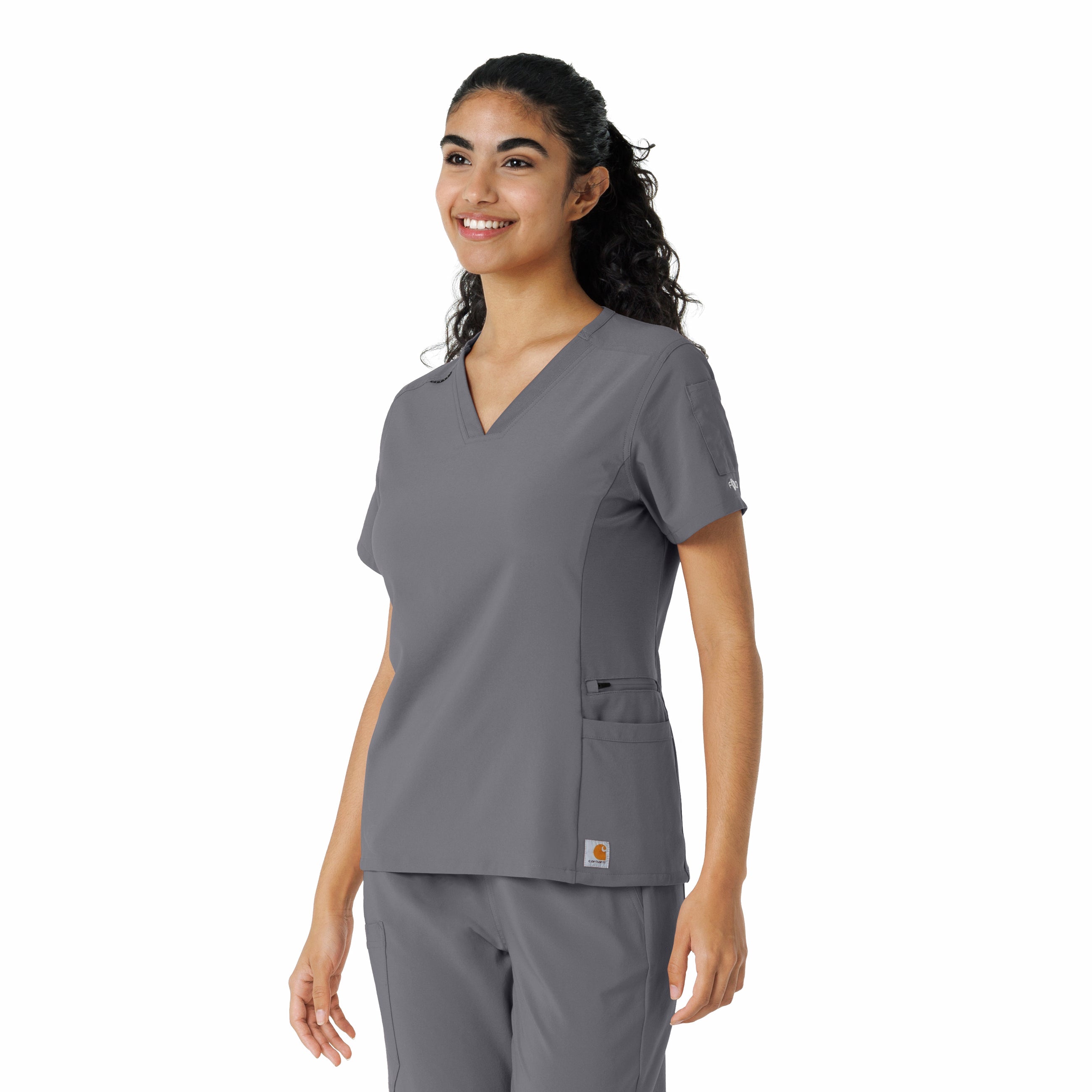 Force Cross-Flex C13310 Knit Panel Scrub Top Pewter