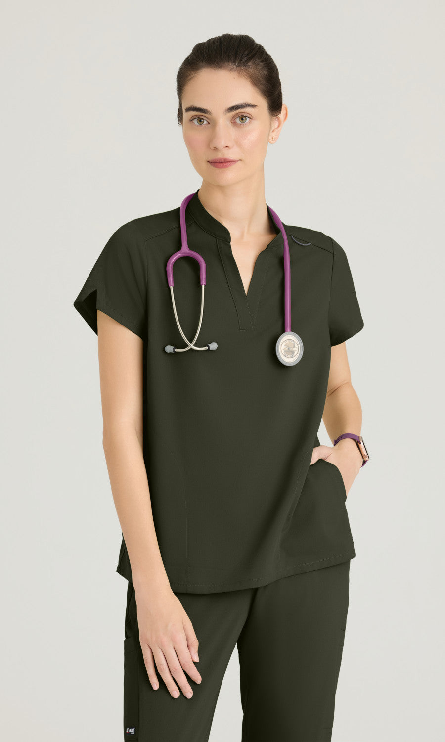 Grey's Anatomy Spandex Stretch GRST230 Avery Top Olive