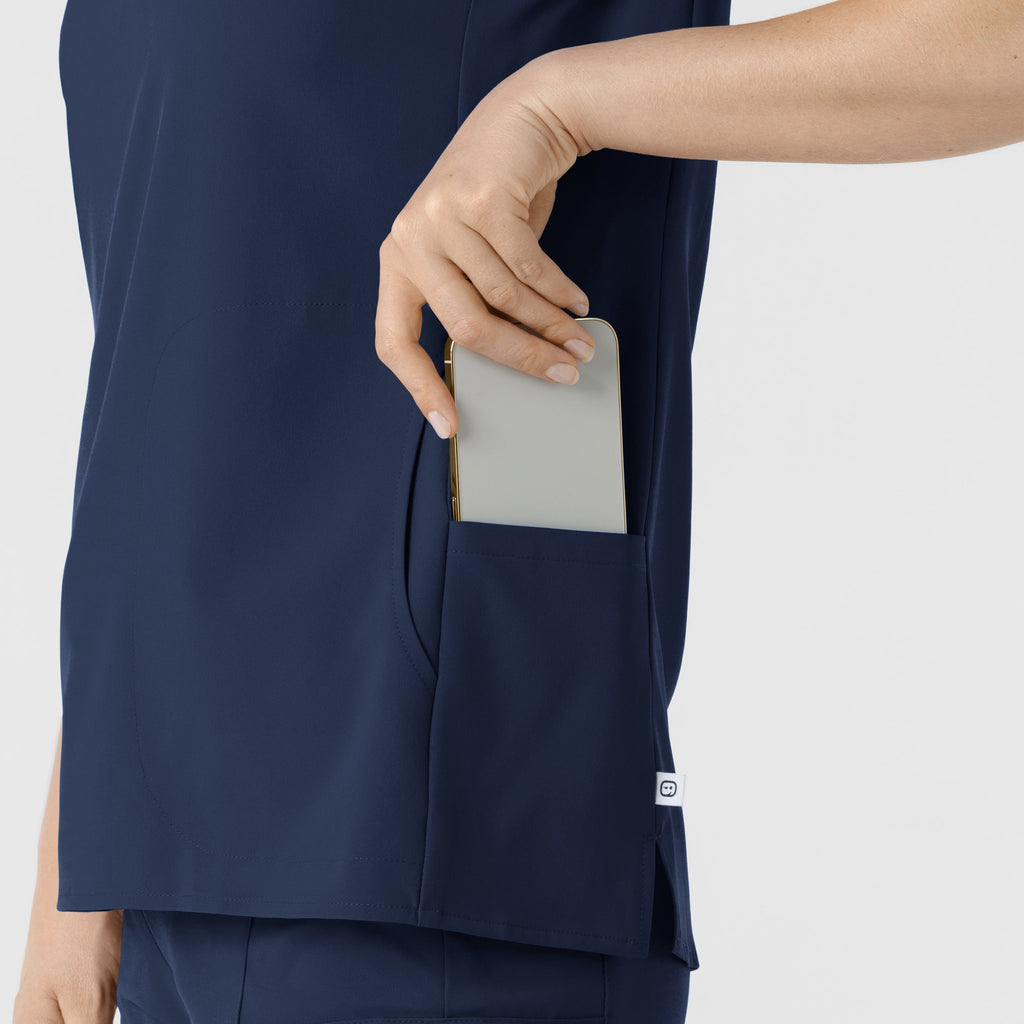 RENEW 6734 Mandarin Collar Scrub Top Navy