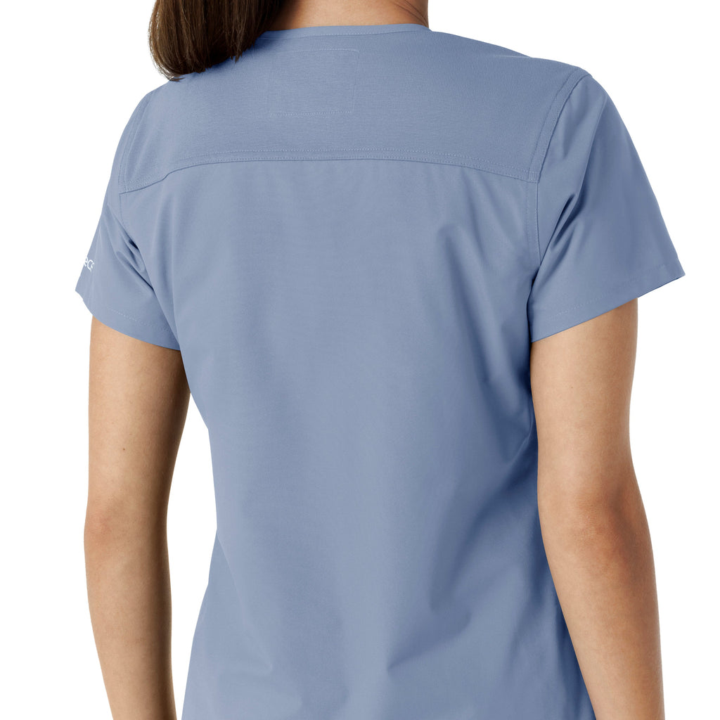 Force Essentials C12313 V-Neck Knit Panel Scrub Top Ceil Blue