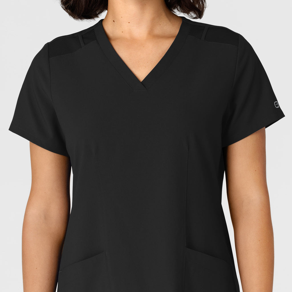 W123 6145 Flex-n-Reach Side Panel V-Neck Scrub Top Black