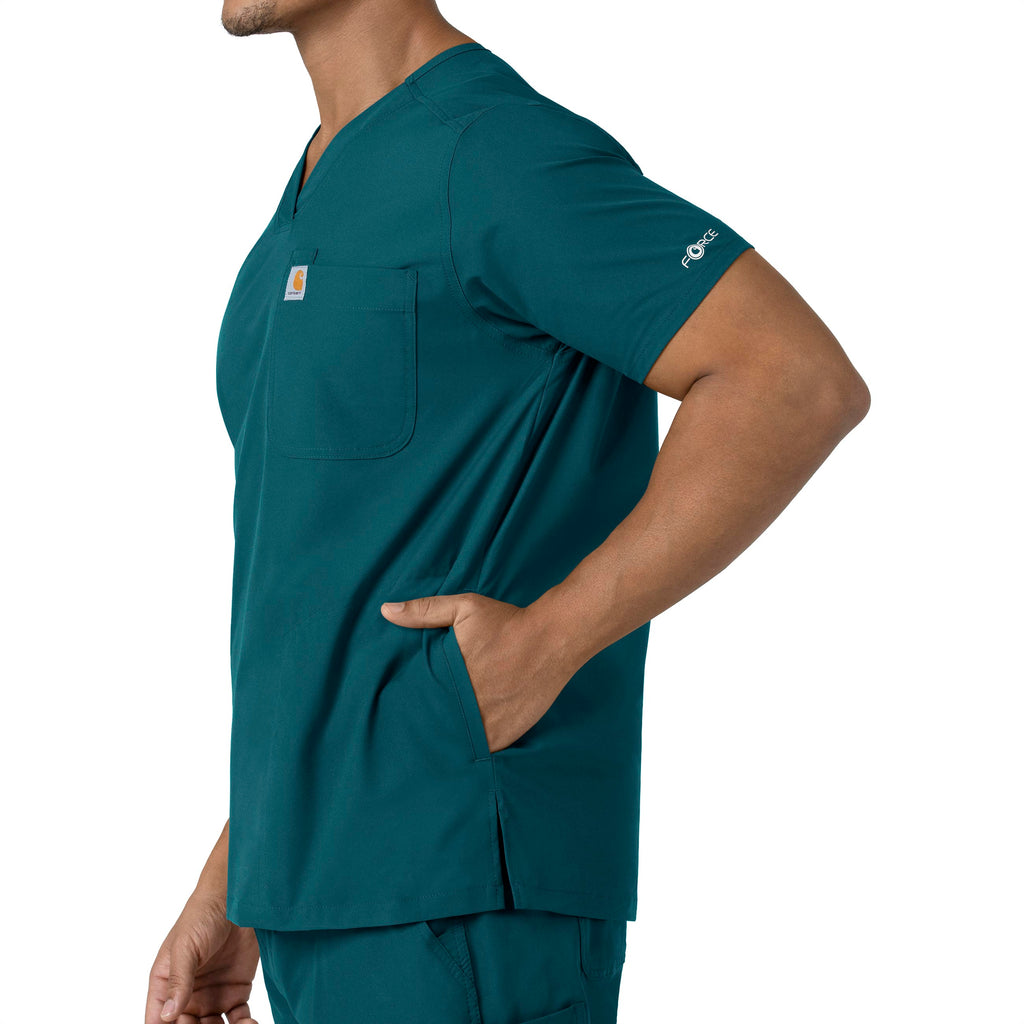 Force Essentials C16113 Men's V-Neck Shirttail Scrub Top Caribbean Blue