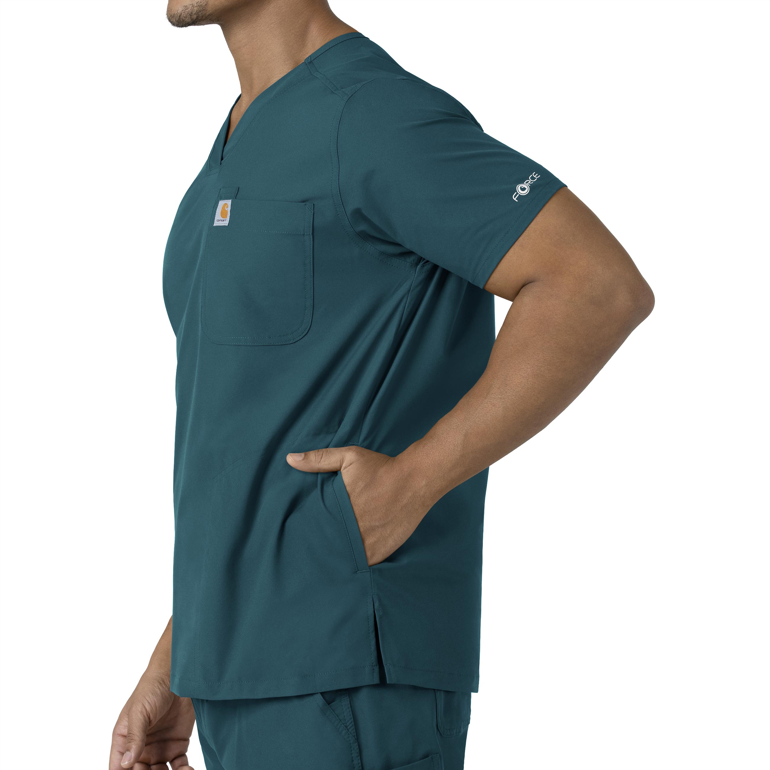 Force Essentials C16113 Men's V-Neck Shirttail Scrub Top Caribbean Blue
