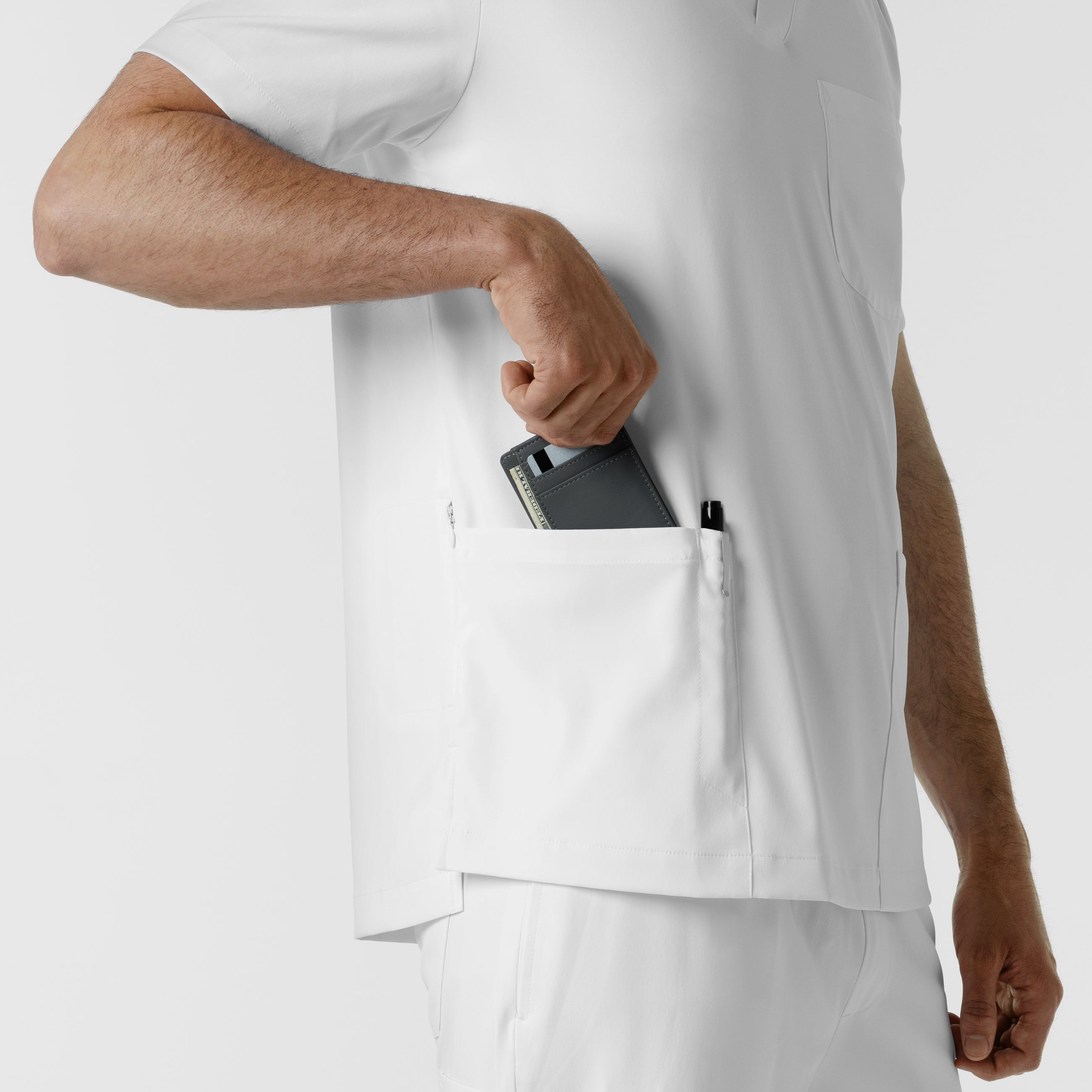 Boundless 6351 Men's Multi Pocket V-Neck Scrub Top White