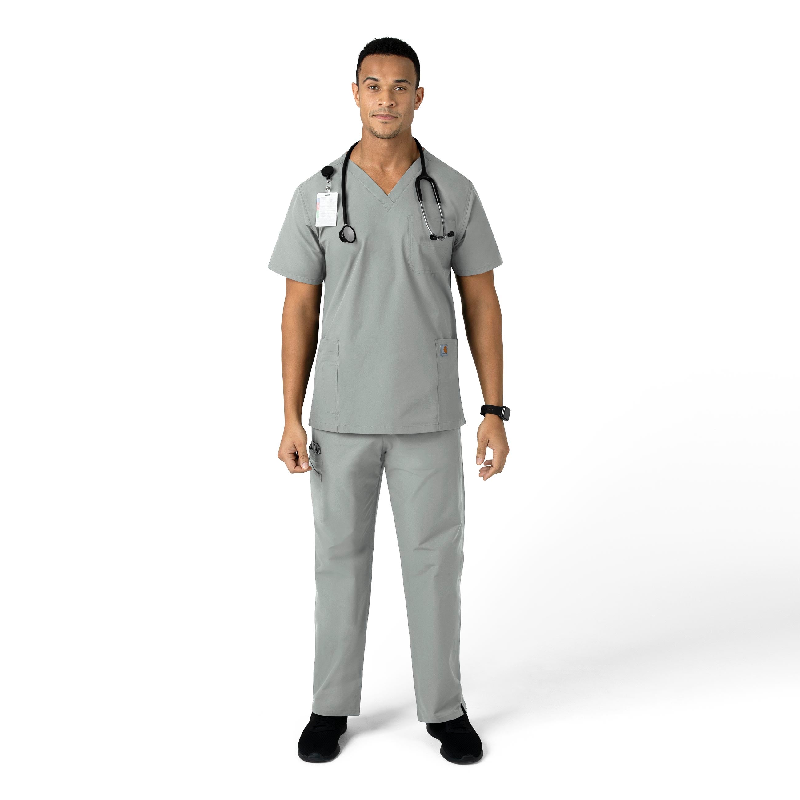 Force Essentials C55013 Unisex Elastic Waist Cargo Scrub Pants Grey
