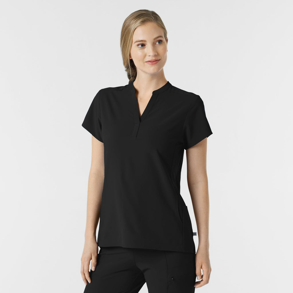 RENEW 6734 Mandarin Collar Scrub Top Black