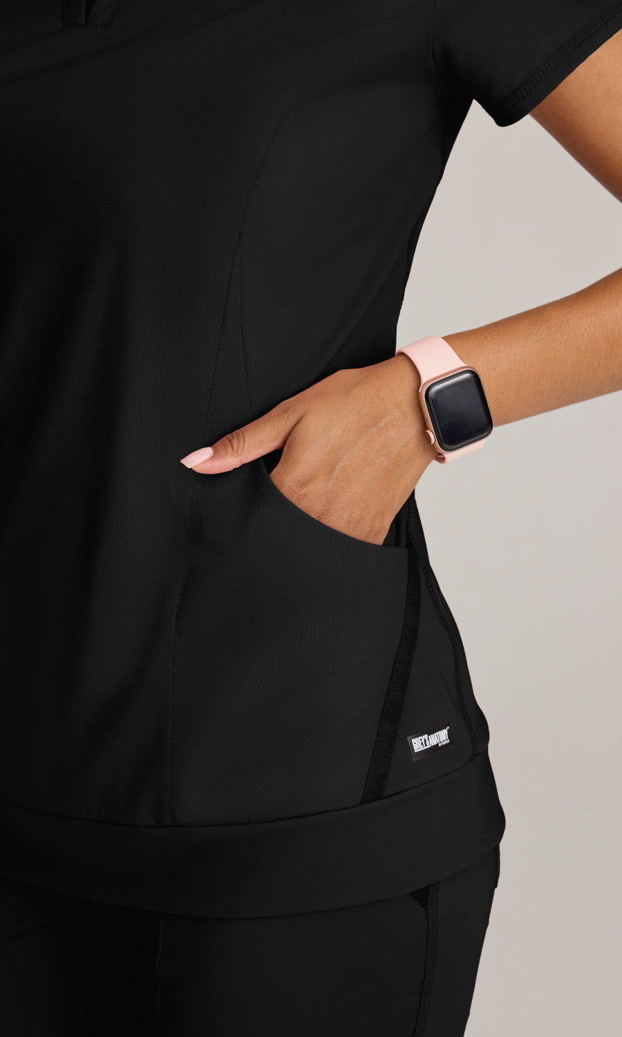 Grey's Anatomy Knits GRST250 Motivate Knit Scrub Top Black