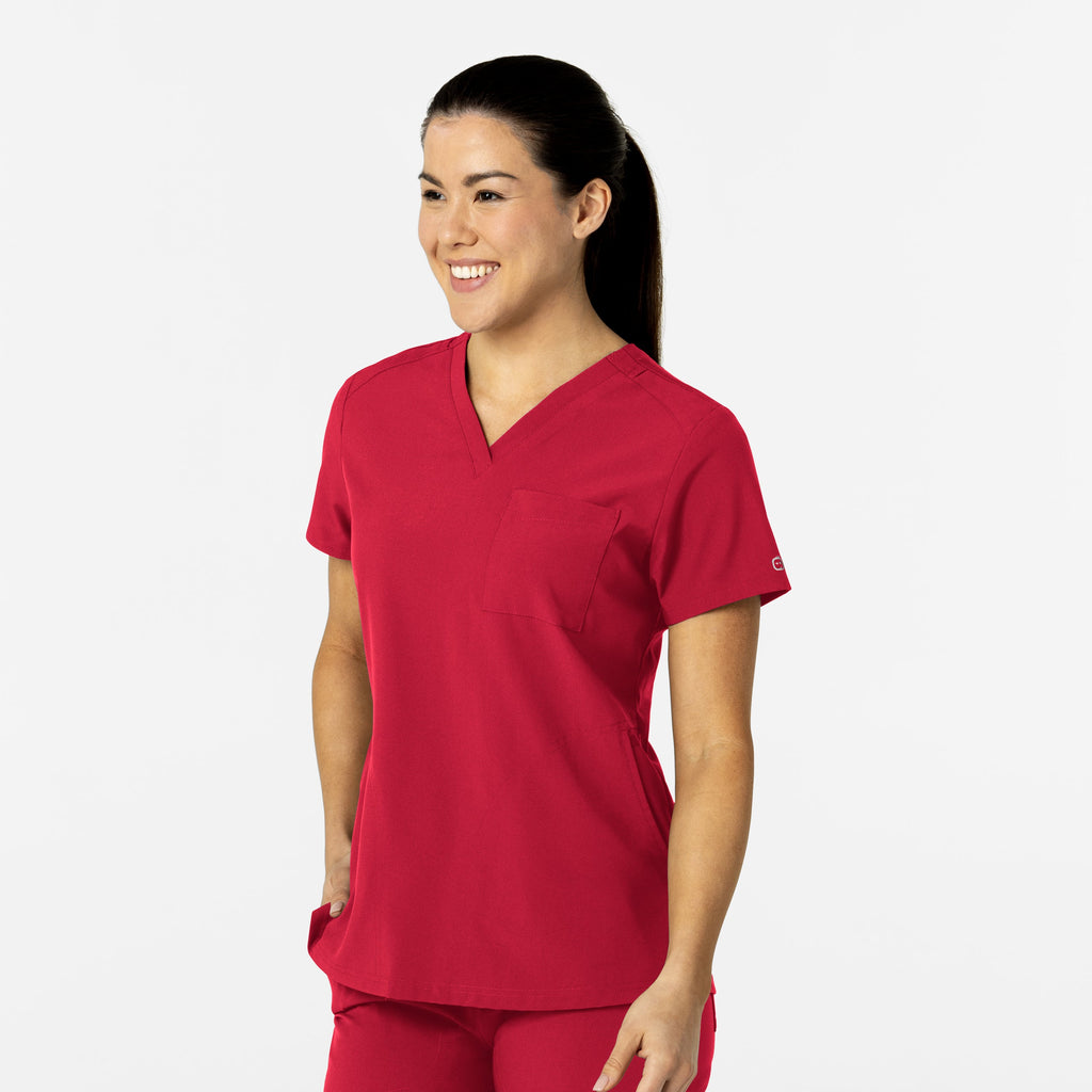 W123 6045 Flex-n-Reach V-Neck Scrub Top Red