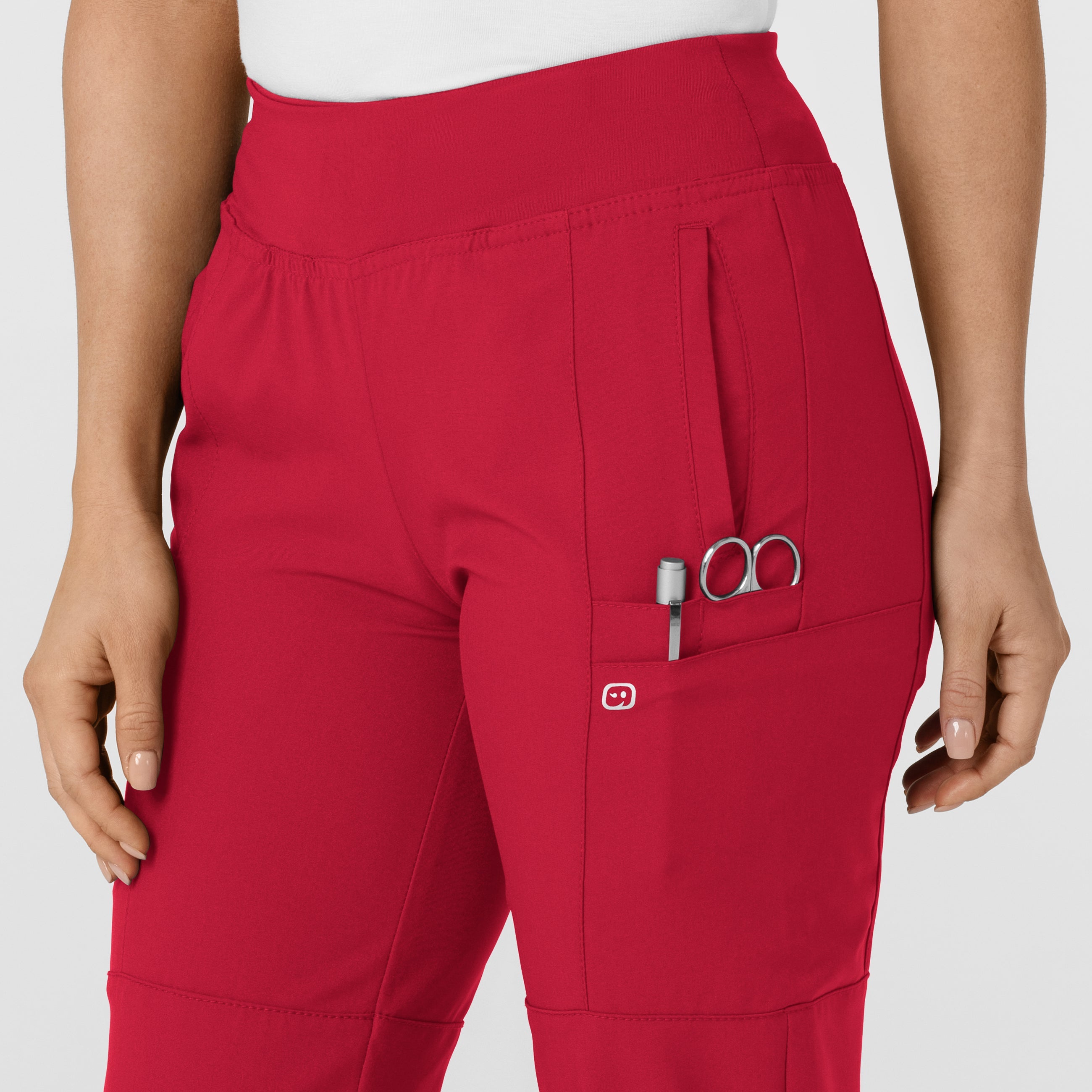 W123 5555 Comfort Waist Cargo Jogger Scrub Pants Red