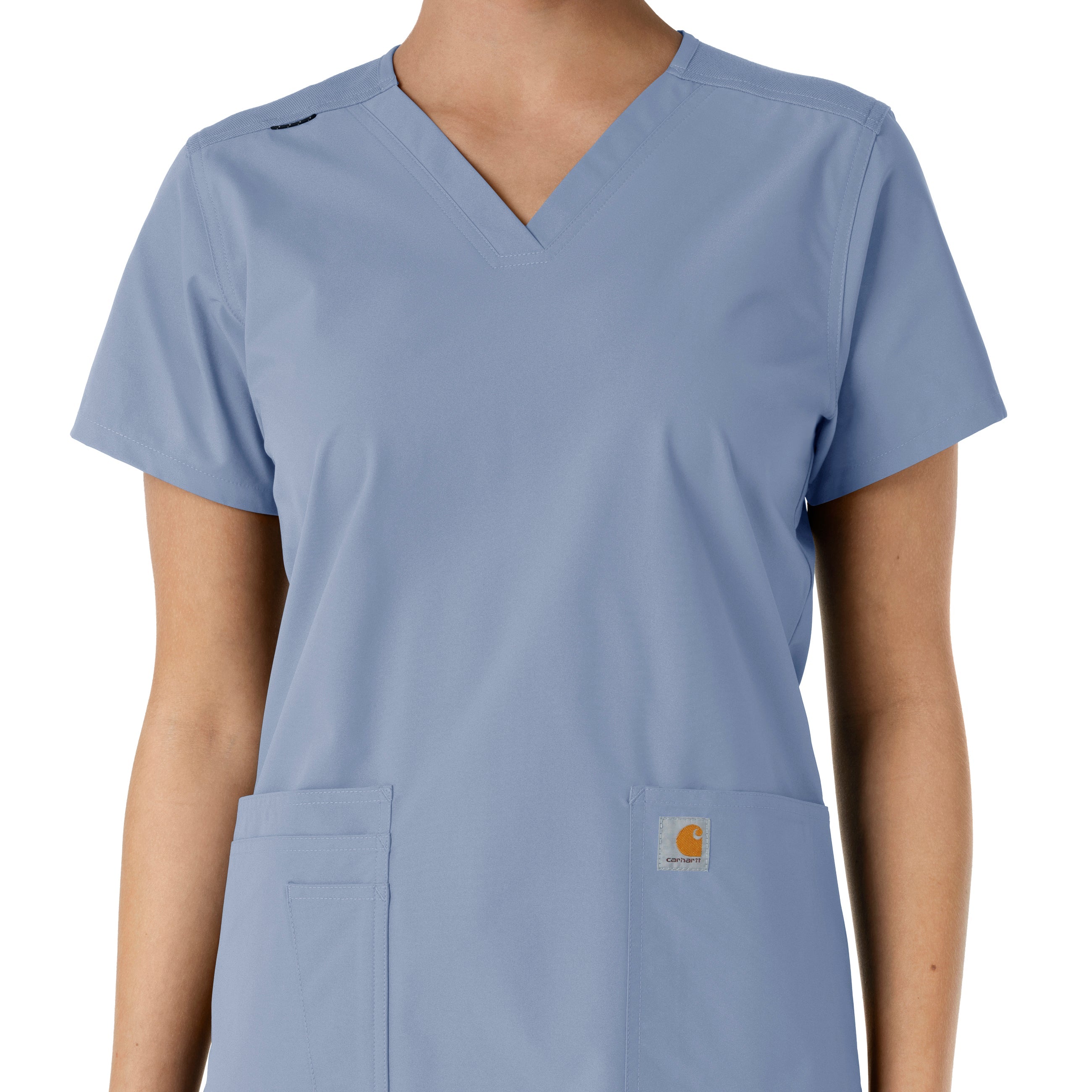 Force Essentials C12313 V-Neck Knit Panel Scrub Top Ceil Blue