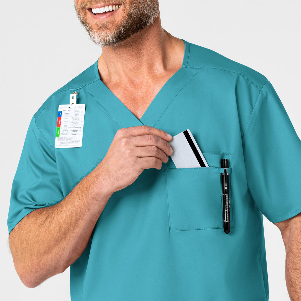 WonderWORK 103 Men's V-Neck Scrub Top Teal Blue