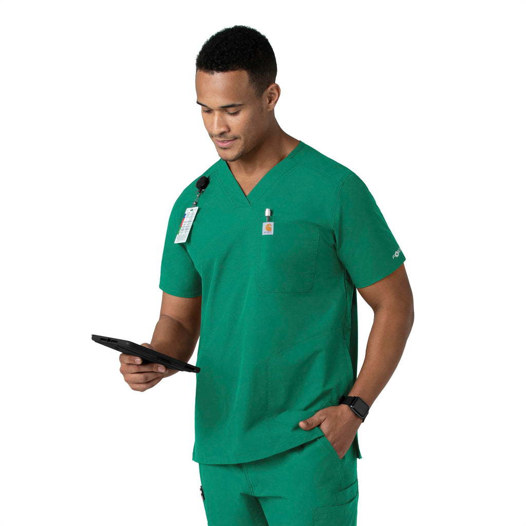 Force Essentials C16113 Men's V-Neck Shirttail Scrub Top Hunter