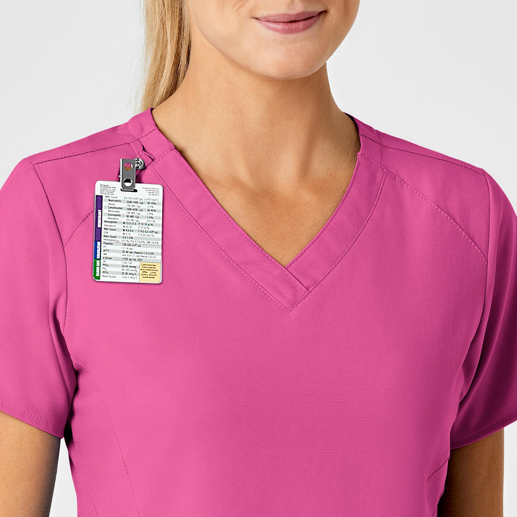 W123 6155 Stylized V-Neck Scrub Top Hot Pink