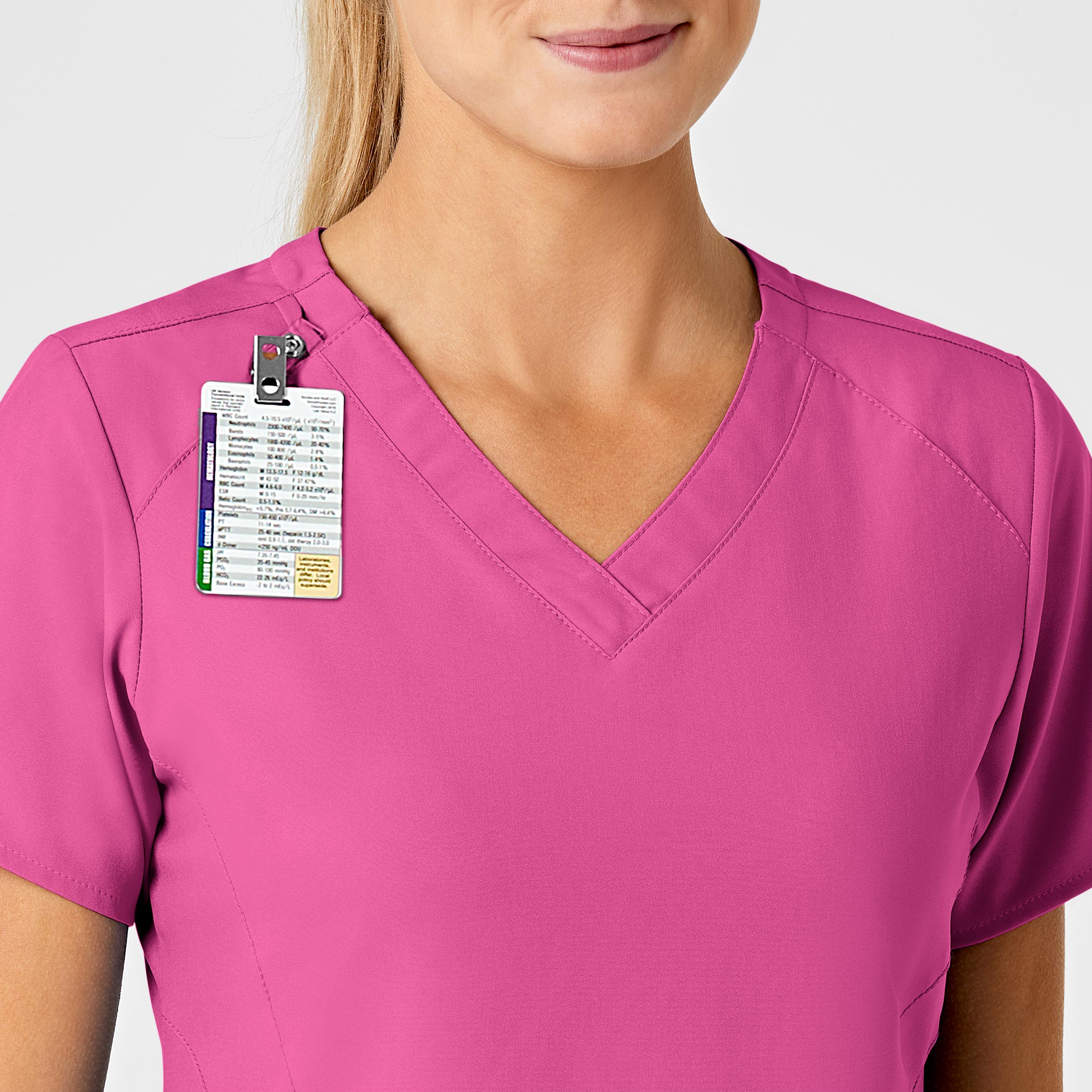 W123 6155 Stylized V-Neck Scrub Top Hot Pink