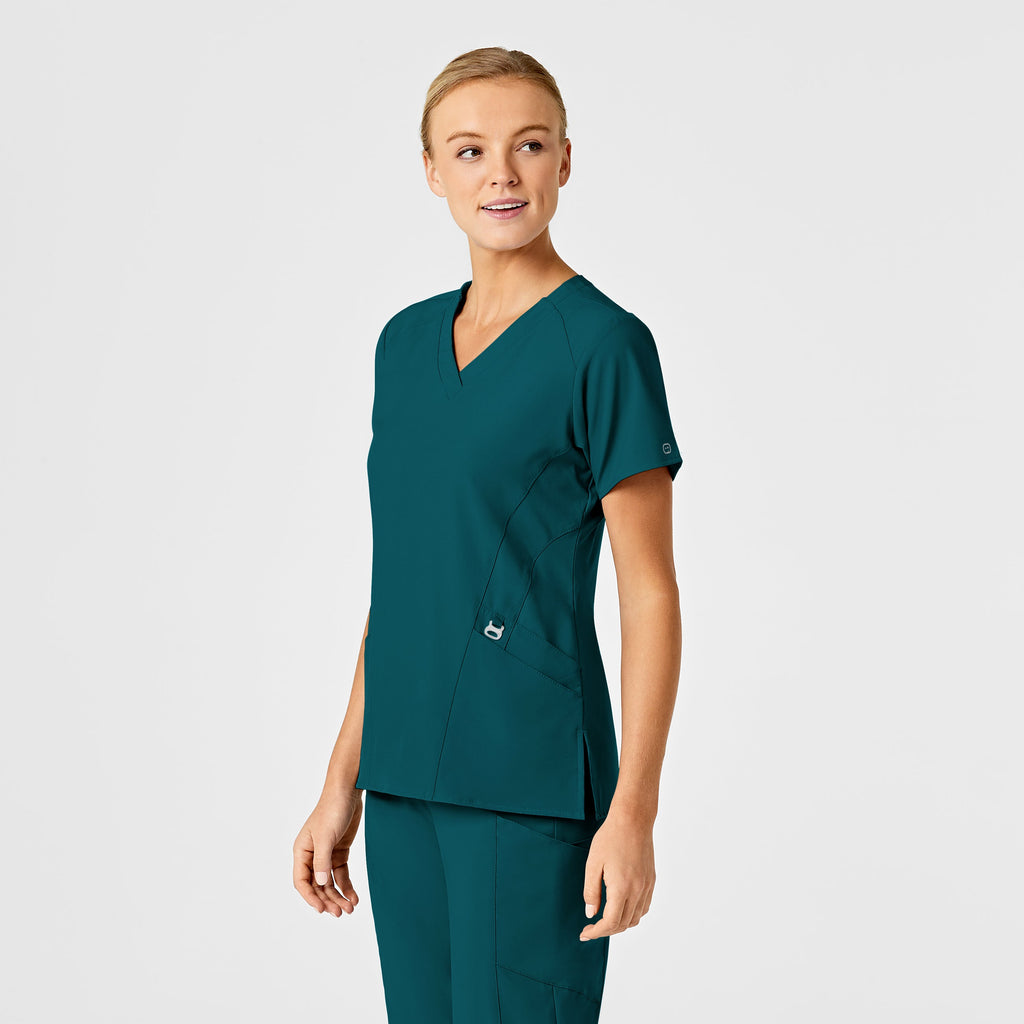 W123 6155 Stylized V-Neck Scrub Top Caribbean Blue