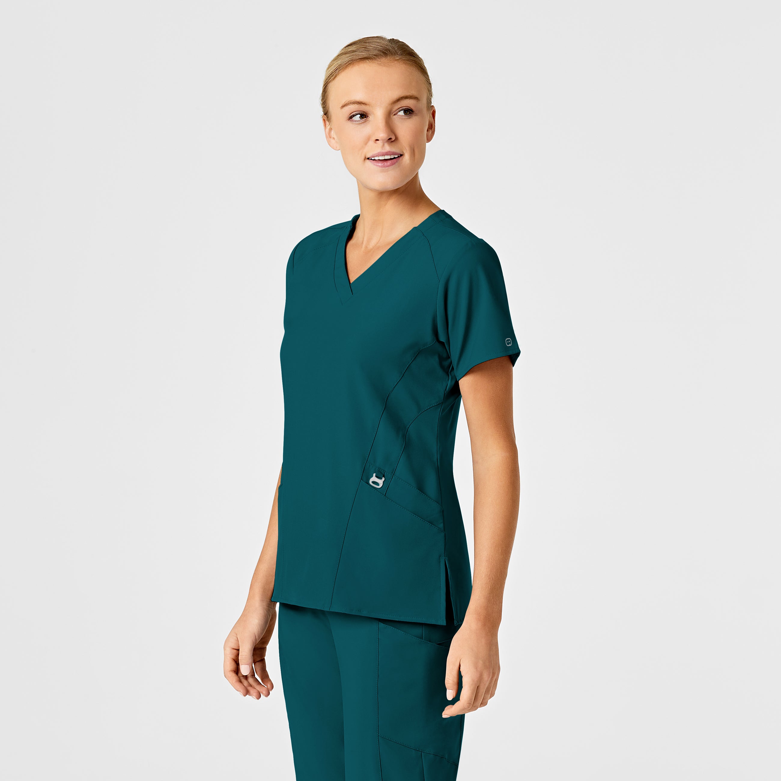 W123 6155 Stylized V-Neck Scrub Top Caribbean Blue