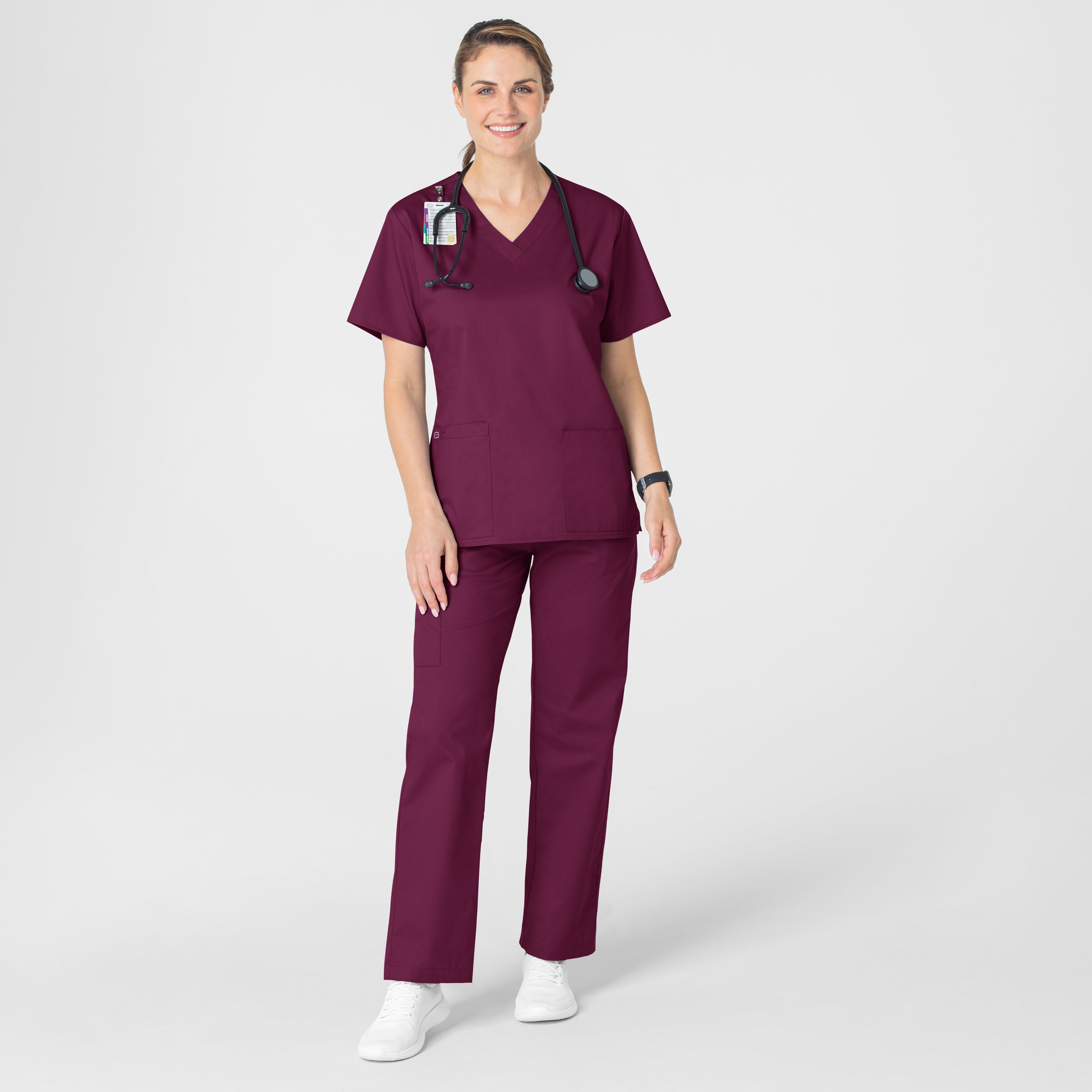 WonderWORK 101 V-Neck Scrub Top Wine