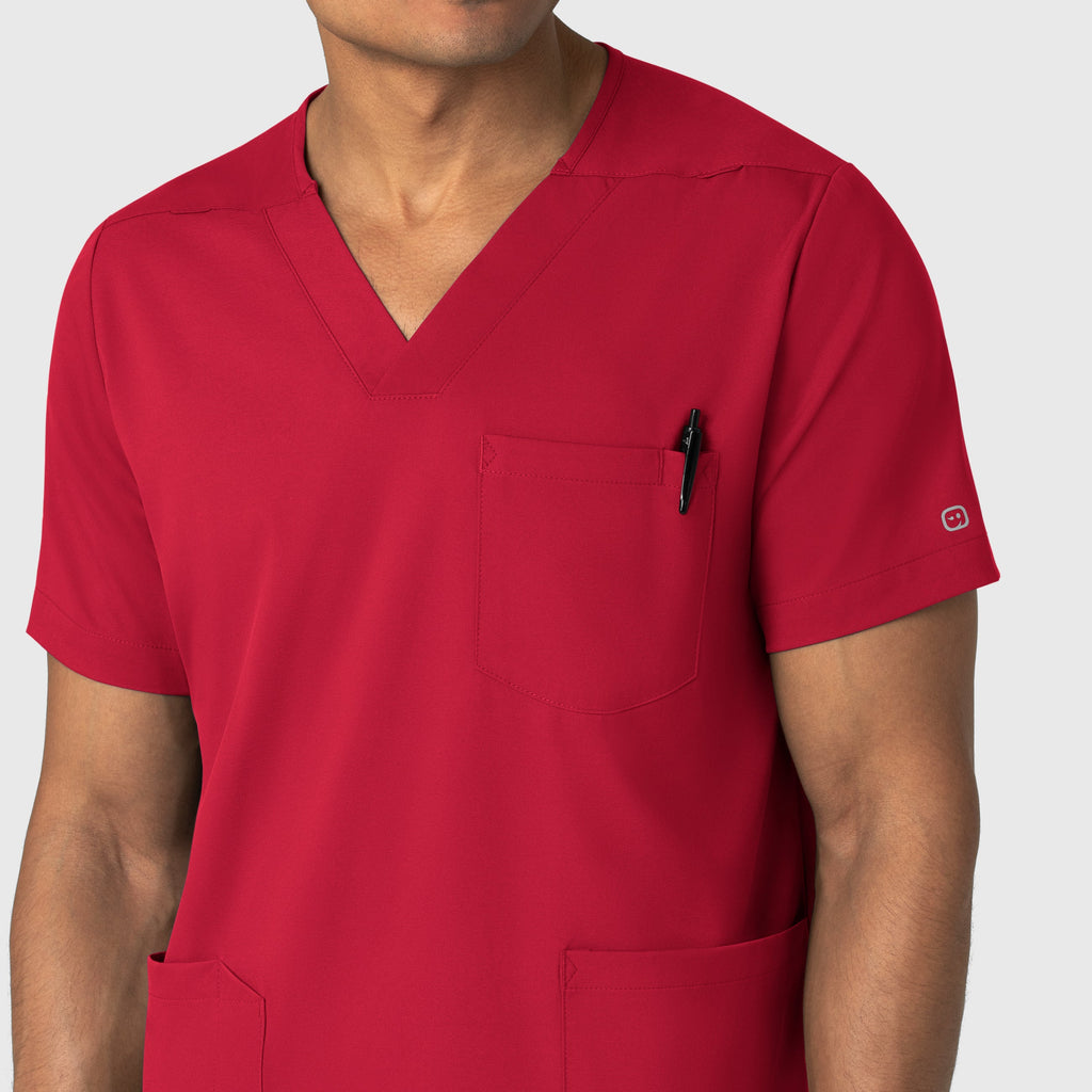 Boundless 6351 Men's Multi Pocket V-Neck Scrub Top Red